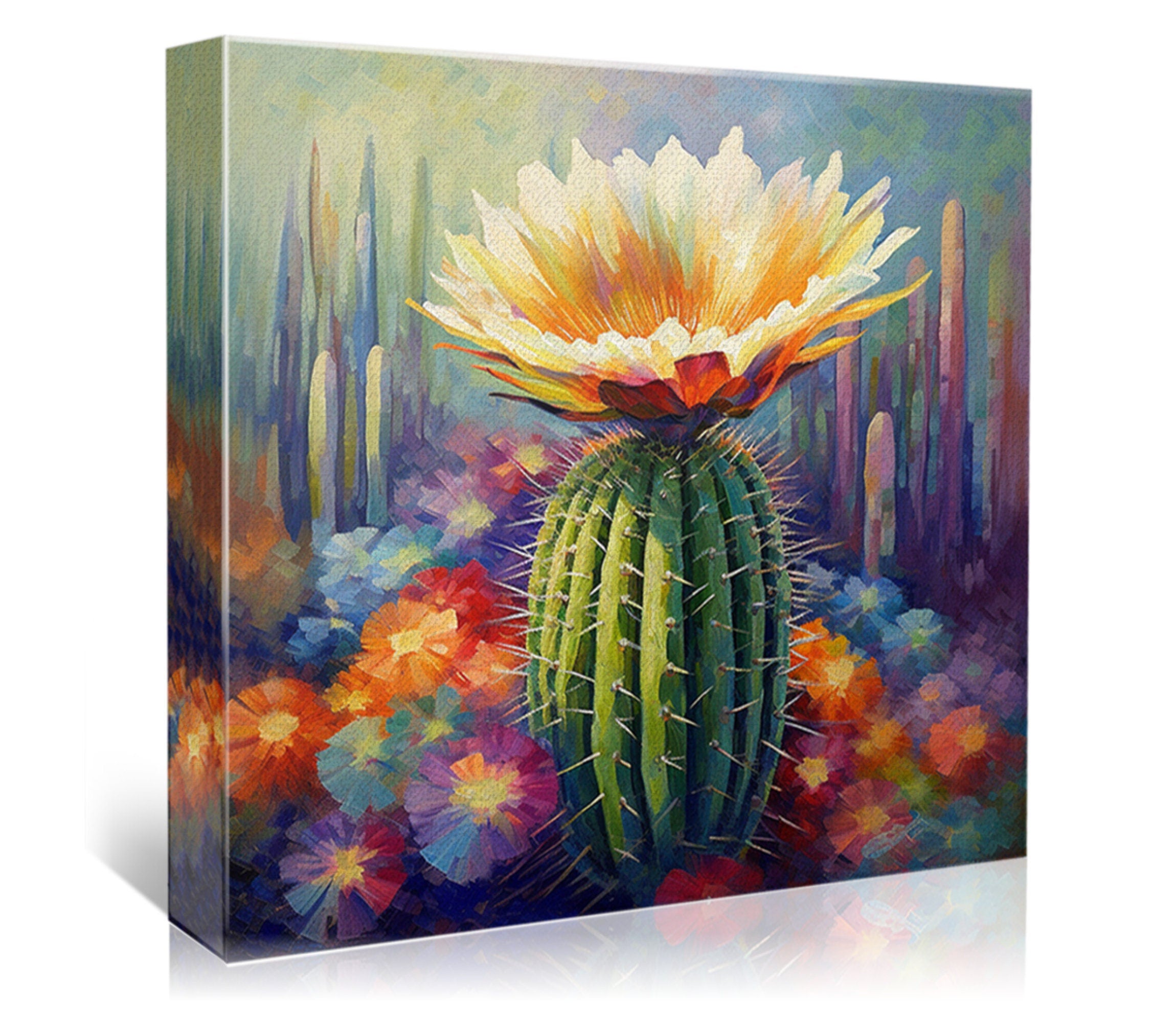 Saguaro Cactus Bloom Painting – Large Gallery Wrapped Canvas Wall Art, UV Coated Print