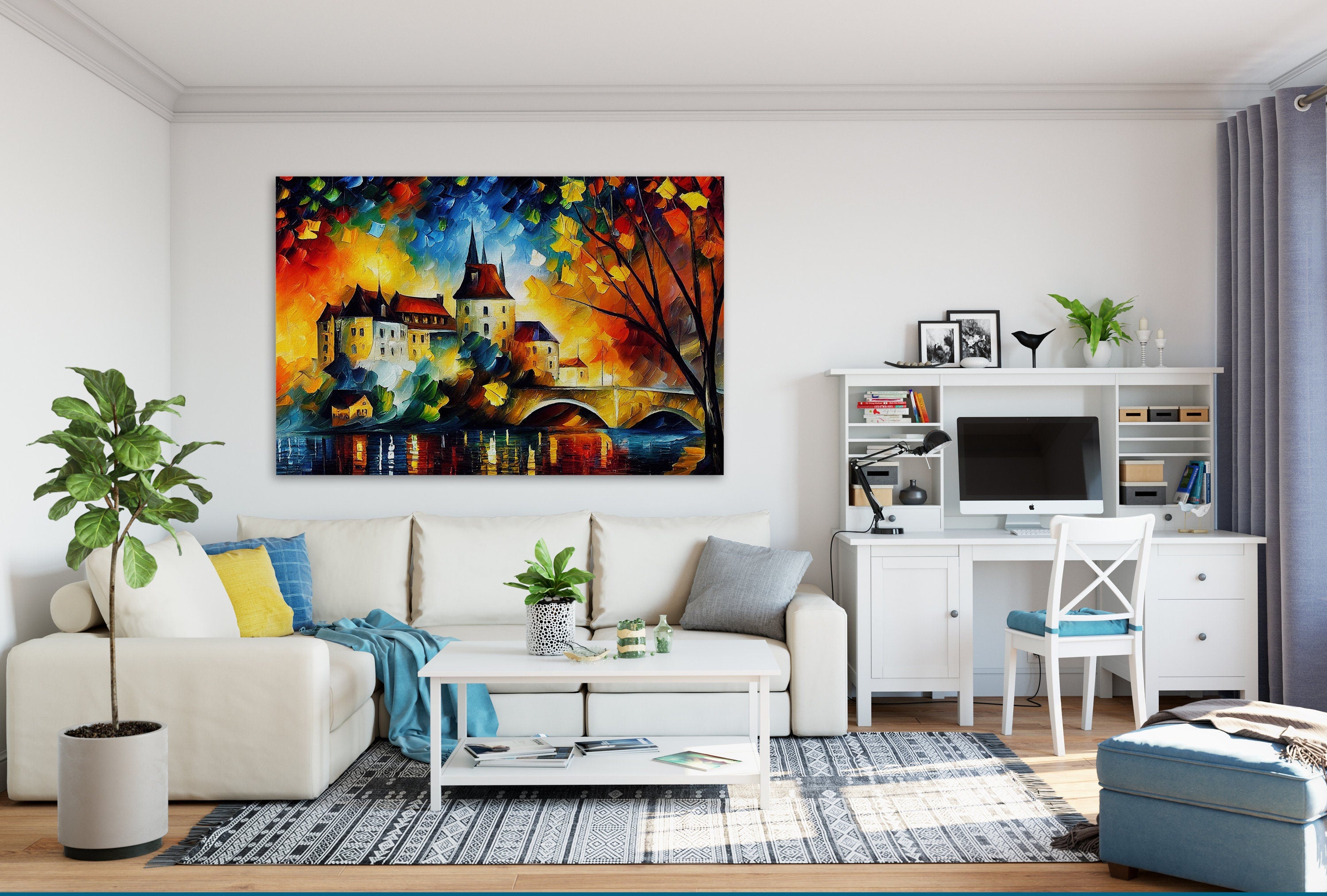 Castle Canvas Wall Art – Fantasy Oil Painting Reproduction on Gallery Ready Canvas Frame