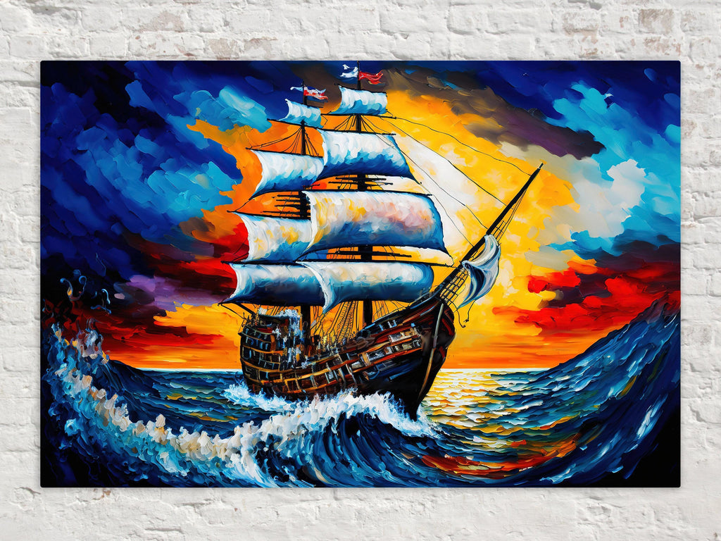 Pirate Ship Painting - Colorful Pirate Wall Art | Kids Room Canvas Print