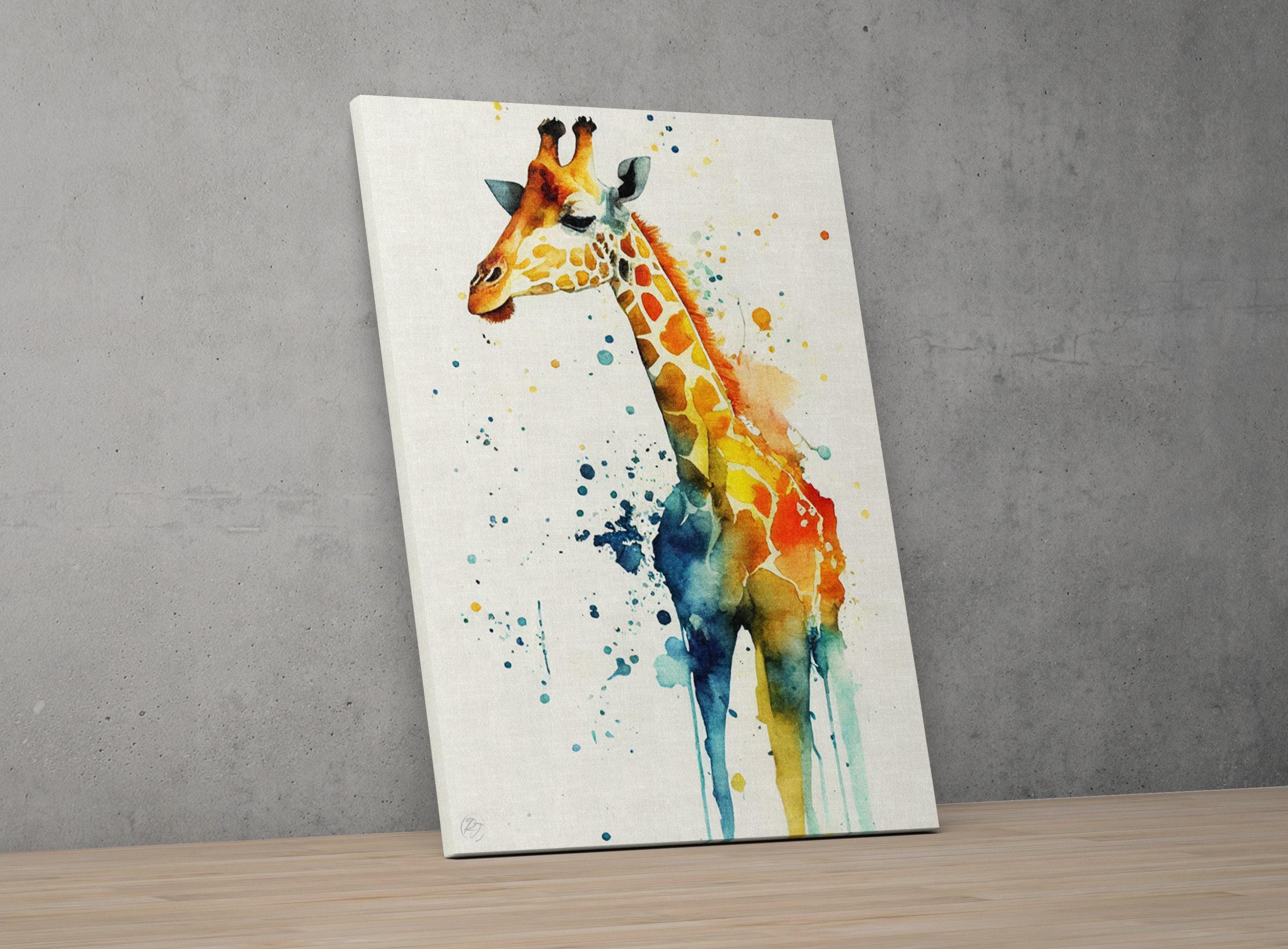 Wildlife Majesty: Giraffe Watercolor Painting, Giclee Print on Canvas, Artist Paper, Watercolor Paper, Available in Extra Large Sizes