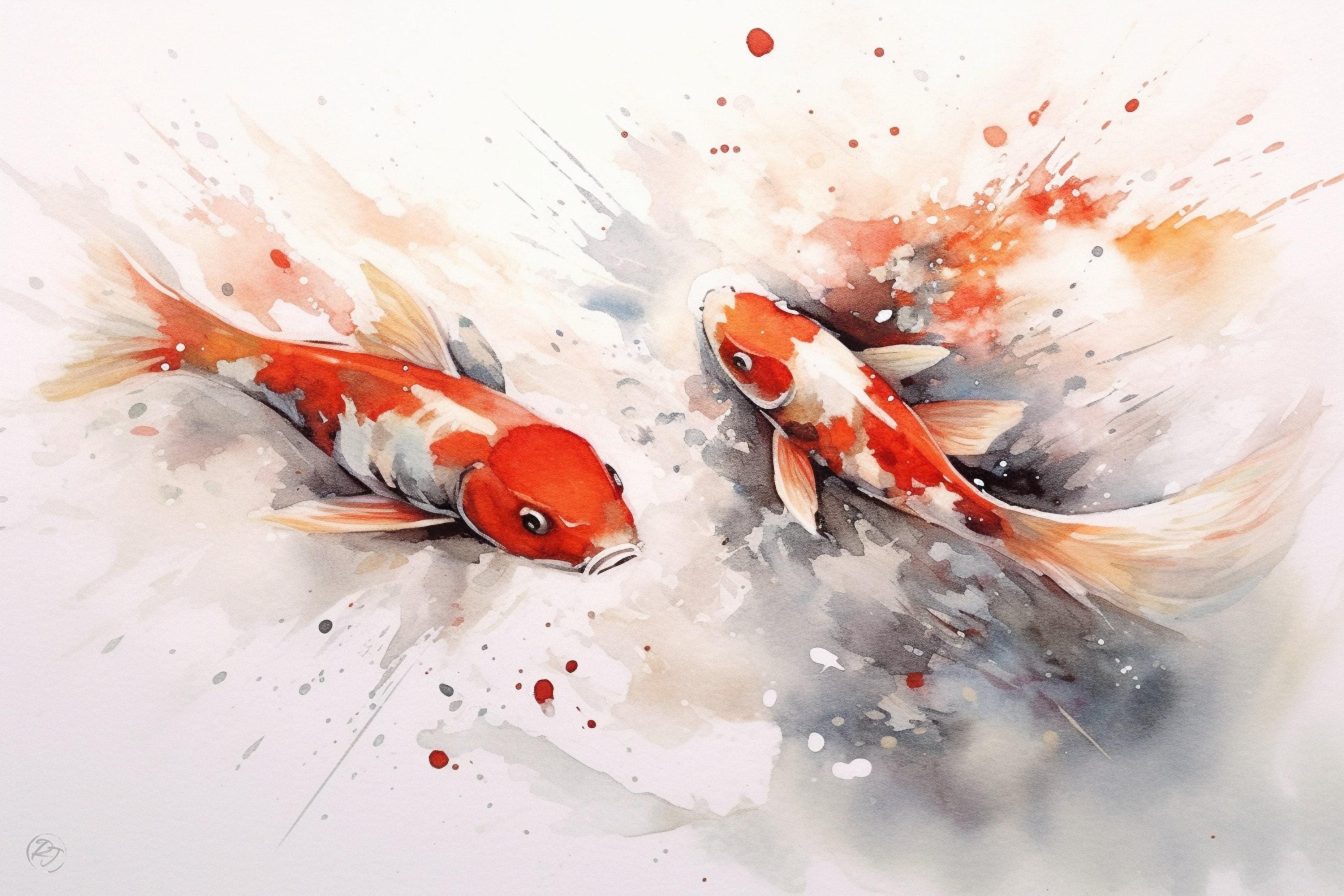 Koi Fish Watercolor - Tranquil Pond, Home Decor, Giclee Print on Canvas, Artist Paper, Watercolor Paper, Available in Extra Large Sizes