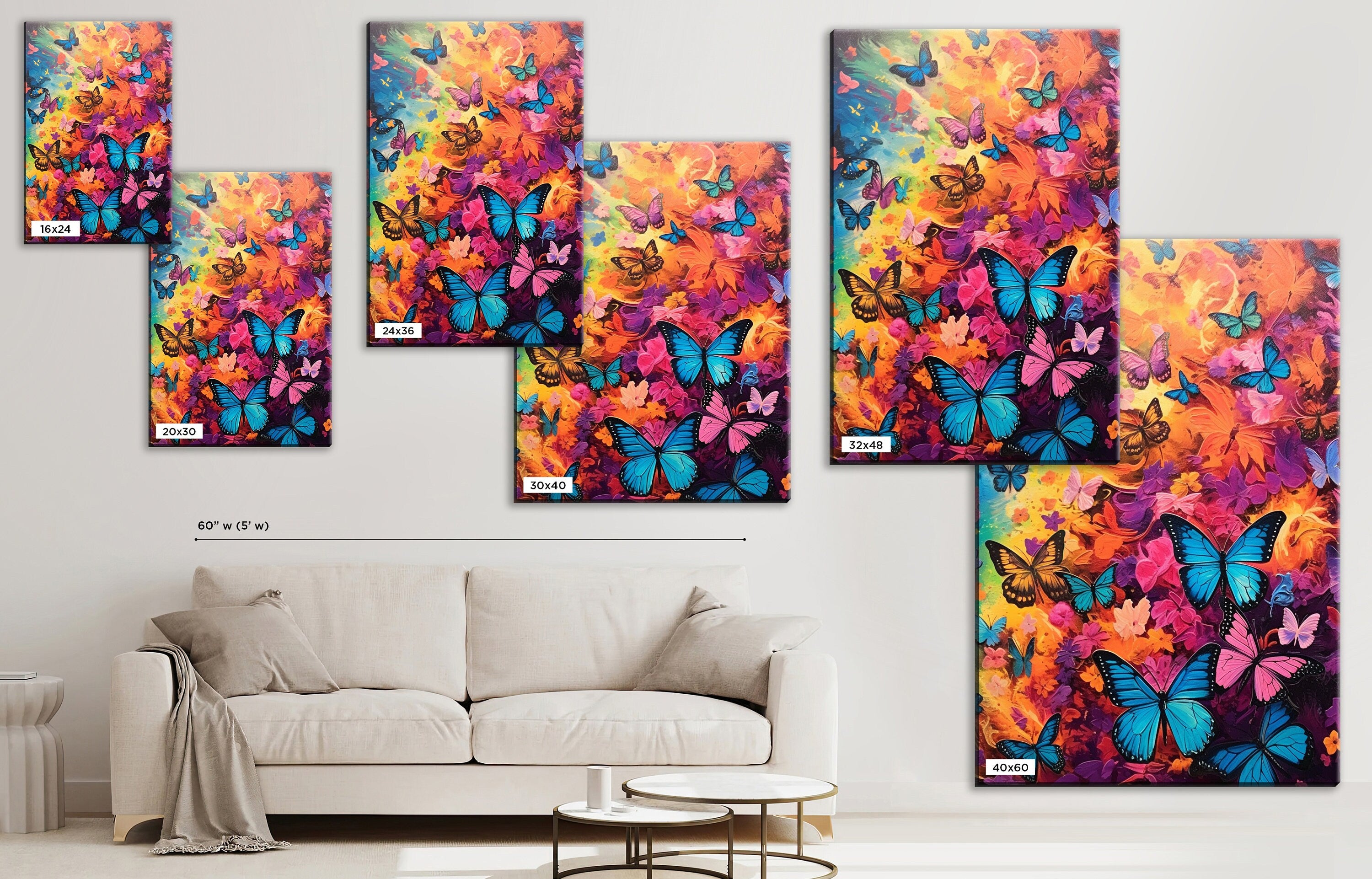 Butterflies Canvas Art - Large Colorful Nature Print | High Quality Wood Frame Canvas
