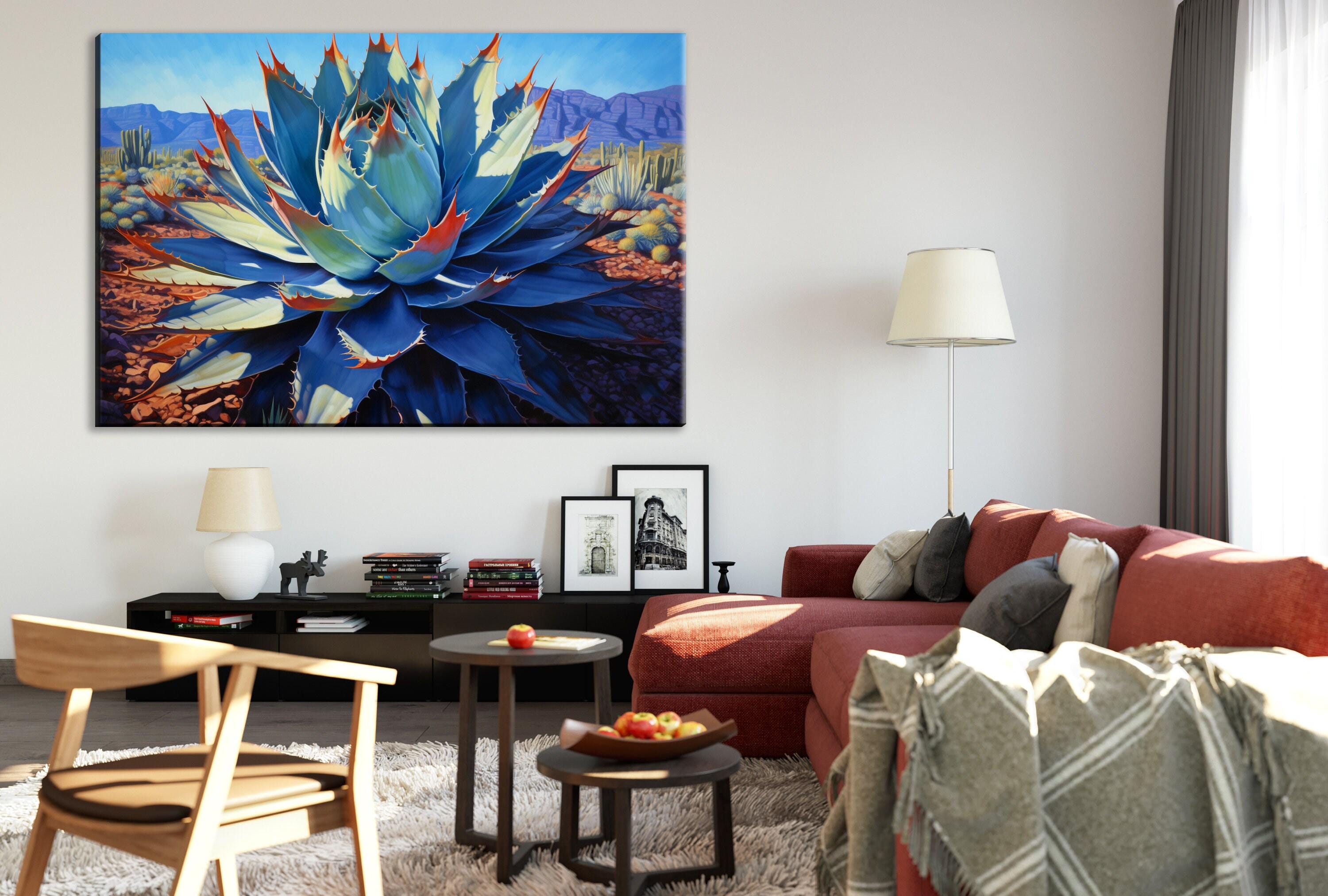 Blue Agave Canvas Print – Southwest Painting on Extra Large Gallery Ready Canvas