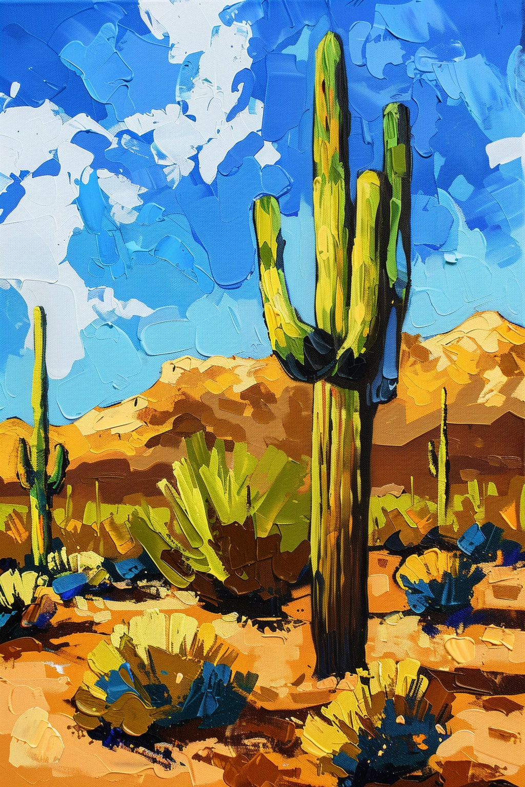 Lone Saguaro Cactus – Desert Landscape Art | Gallery Wrapped Canvas, Extra Large Wall Art