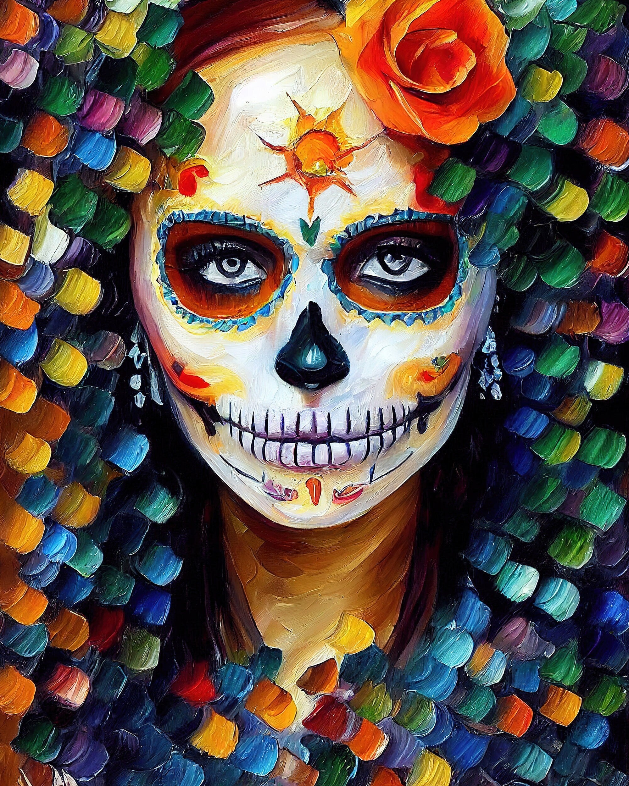 Sugar Skull Canvas – Dia De Los Muertos Art | Vibrant Flower Skull Print