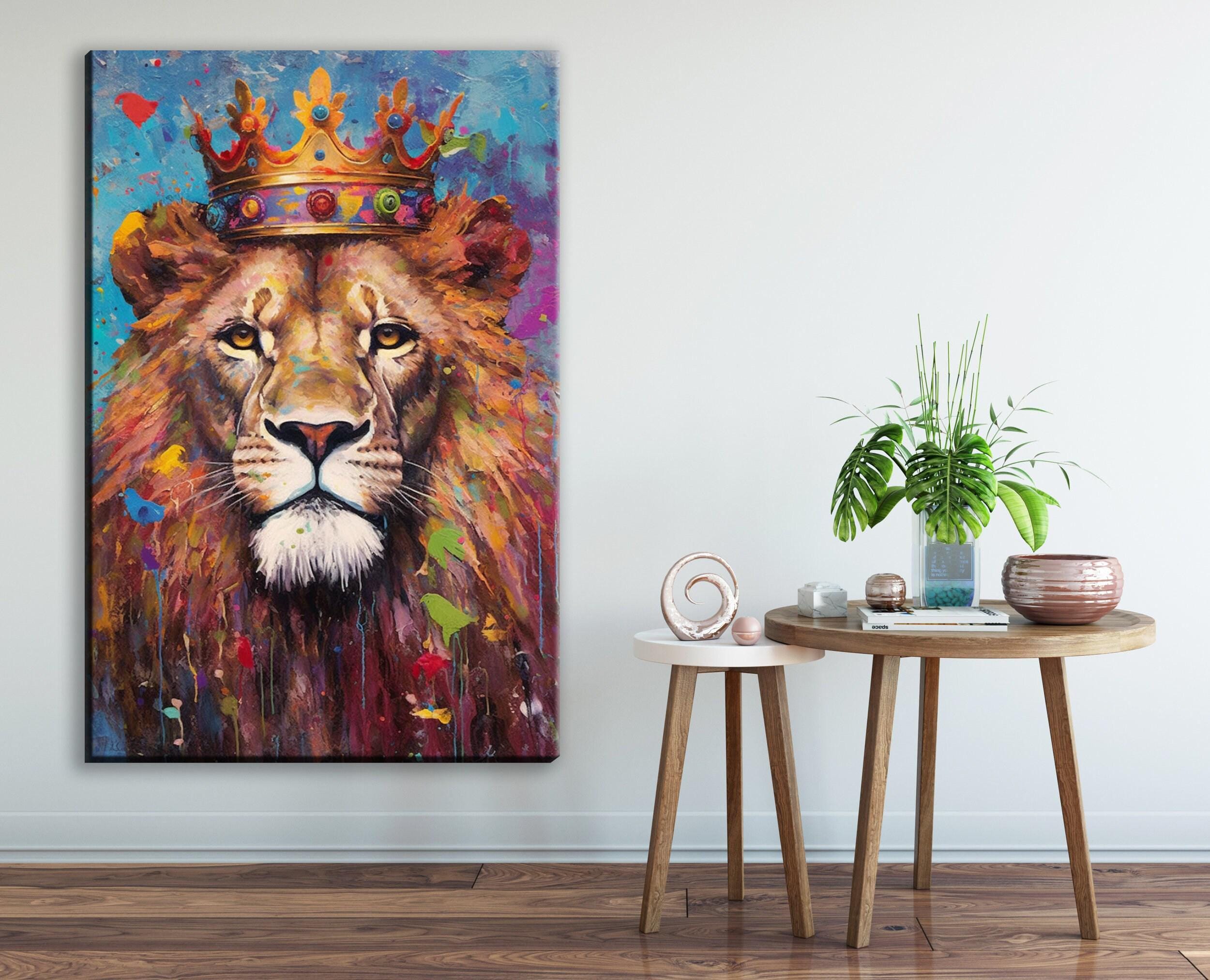 Lion Canvas Art – Large Gallery Wrapped Canvas with Majestic Lion Crown Painting