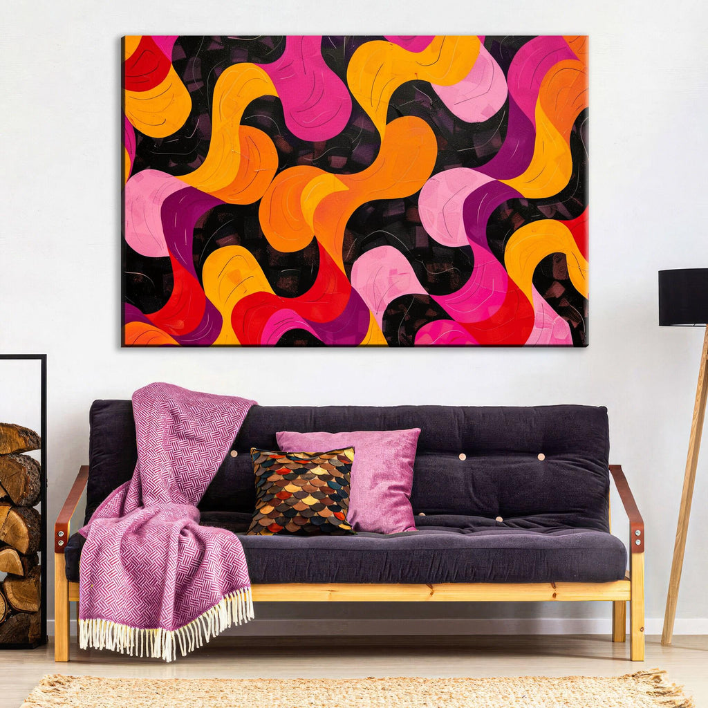 Retro Style Wall Art - Large Abstract Art on Gallery Wrapped Canvas, Ready to Hang