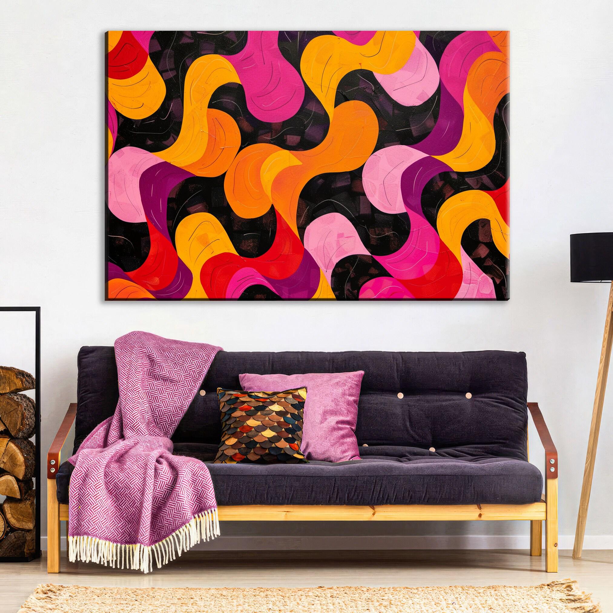 Retro Style Wall Art - Large Abstract Art on Gallery Wrapped Canvas, Ready to Hang