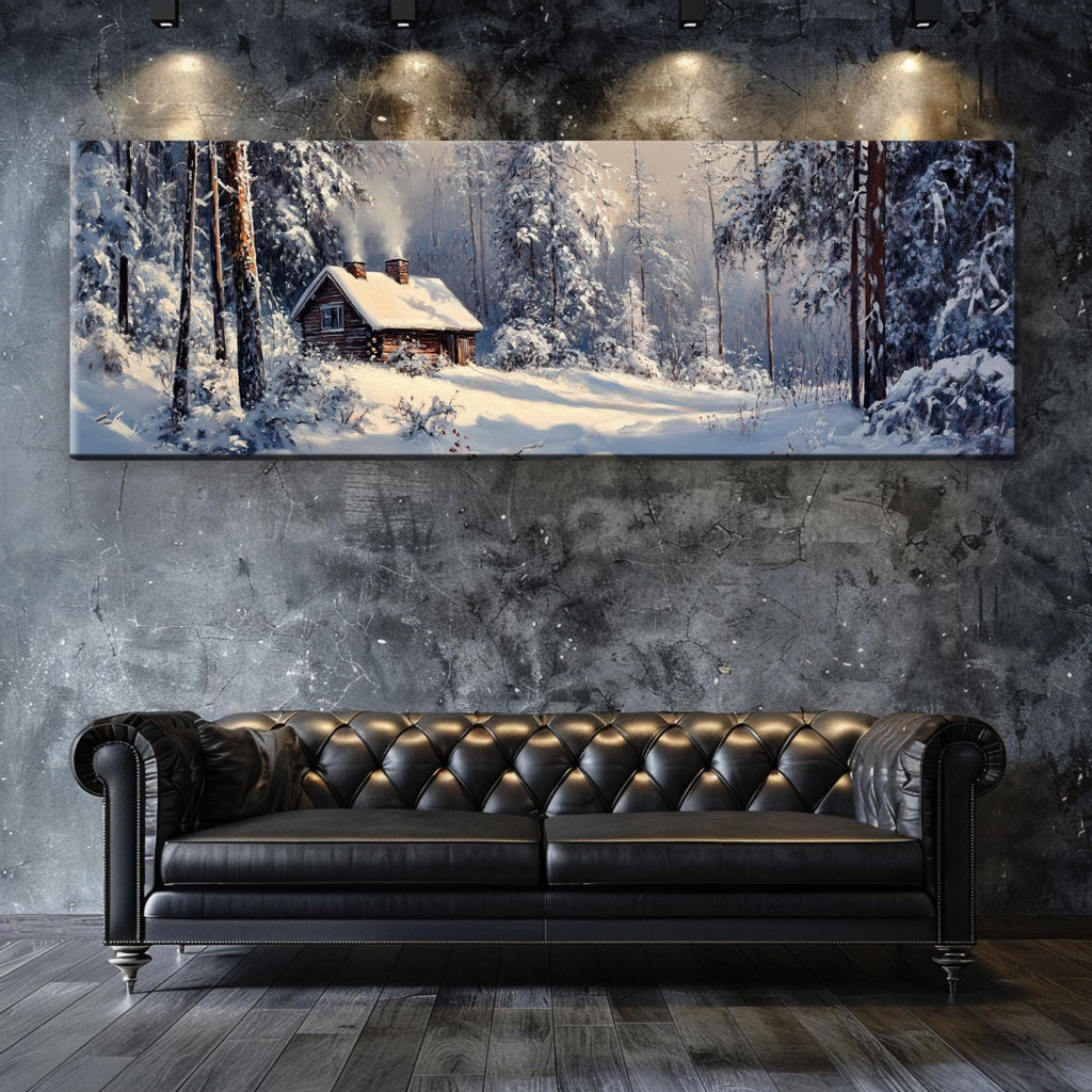a couch in a room with a painting on the wall