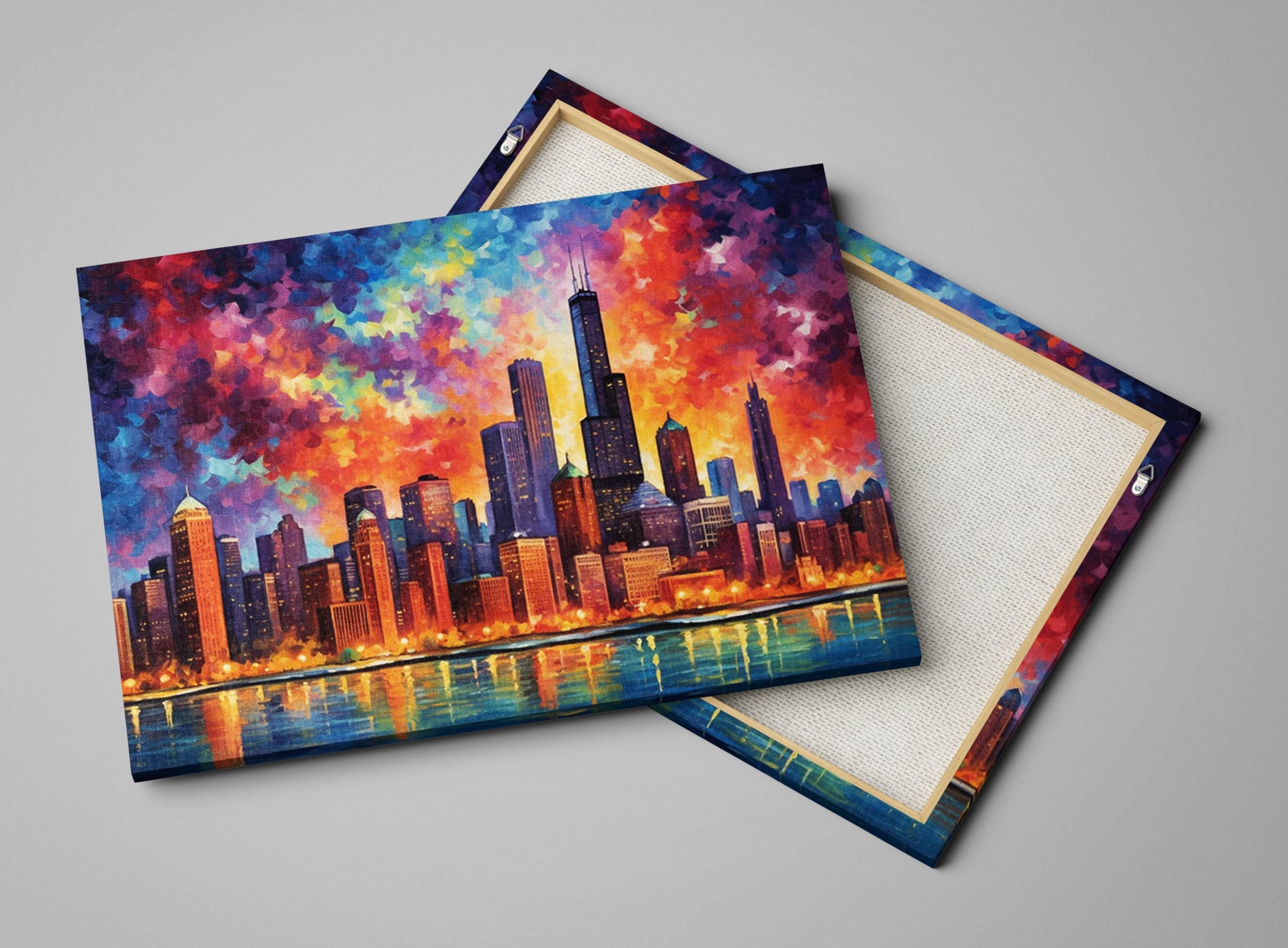 Chicago Skyline Canvas - Modern Cityscape Wall Art | Large Vibrant Canvas