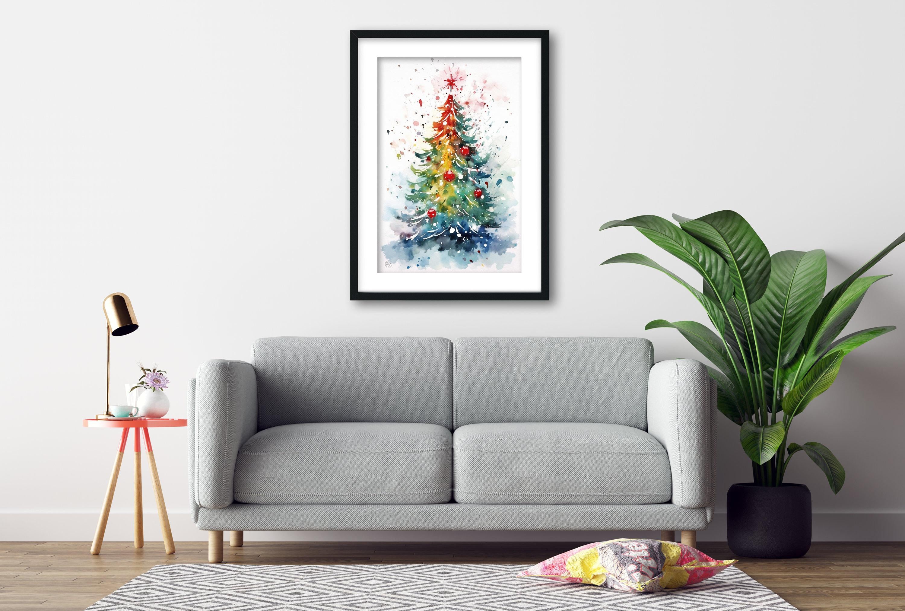 Watercolor Christmas Tree - Festive Holiday Wall Art, Giclee Print on Canvas, Artist Paper, Watercolor Paper, Available in Extra Large Sizes