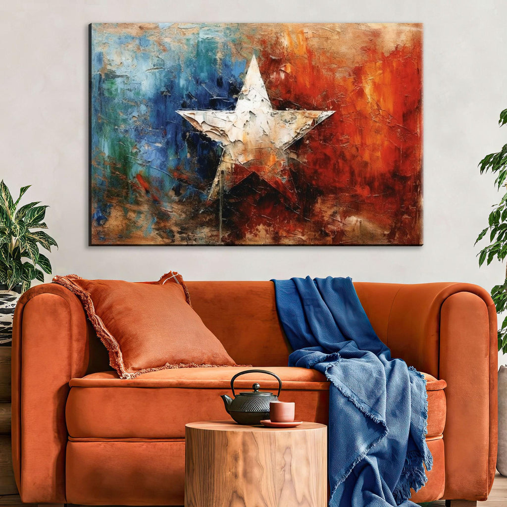 Texas Lone Star Wall Art – Large Canvas Art on Real Wood Frame with Acid Free Ink Print