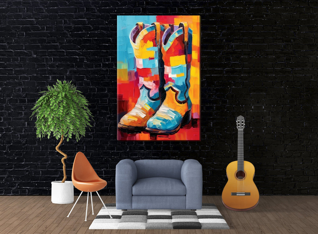 Western Cowboy Boots Canvas – Large Colorful Texas Themed Wall Art Print