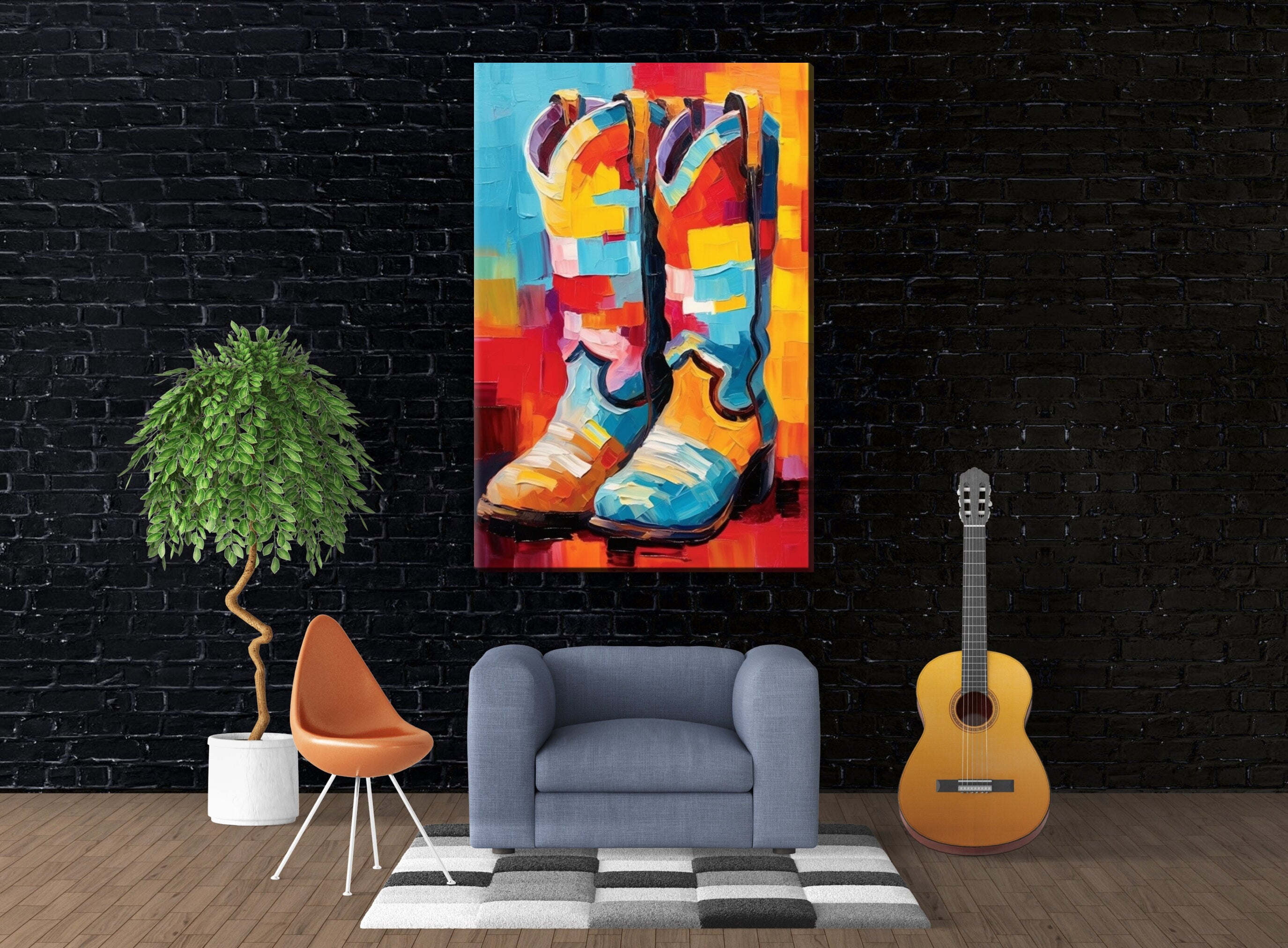Western Cowboy Boots Canvas – Large Colorful Texas Themed Wall Art Print