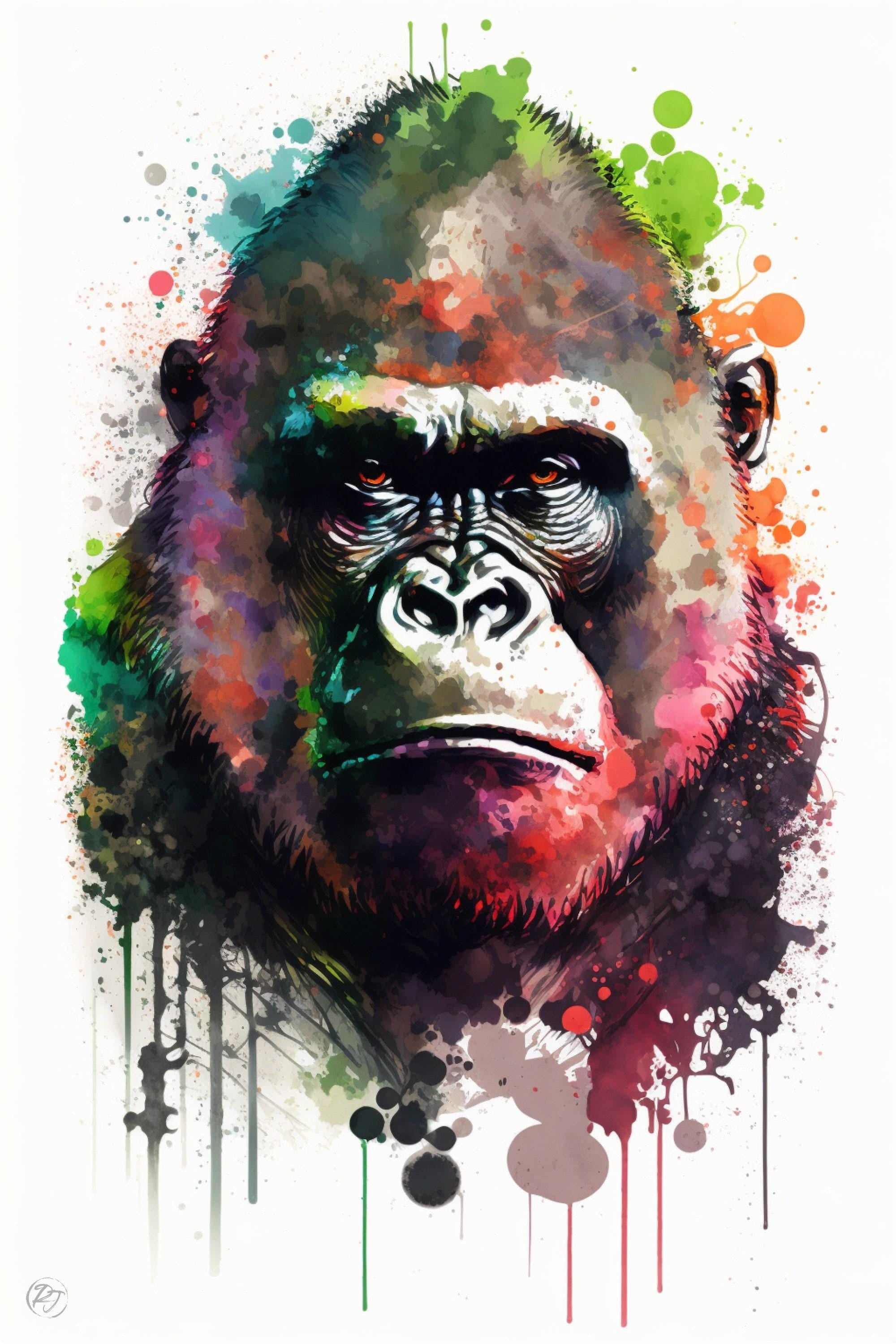 Gorilla Majesty: Watercolor Gorilla Wall Art Print, Giclee Print on Canvas, Artist Paper, Watercolor Paper, Available in Extra Large Sizes