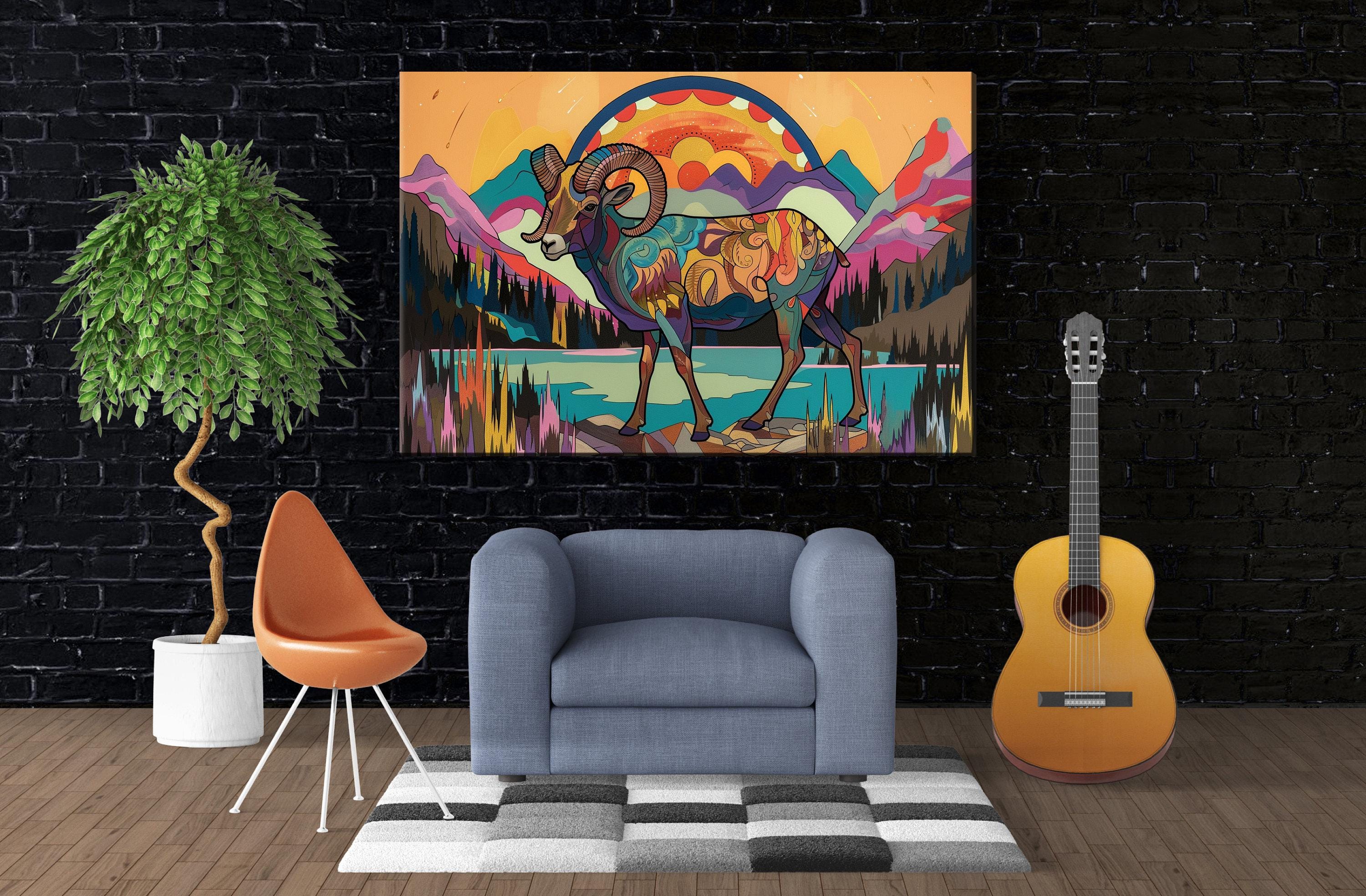 Bighorn Sheep Print - Colorful Ram Canvas Art | Gallery Wrapped, Large Wildlife Wall Decor