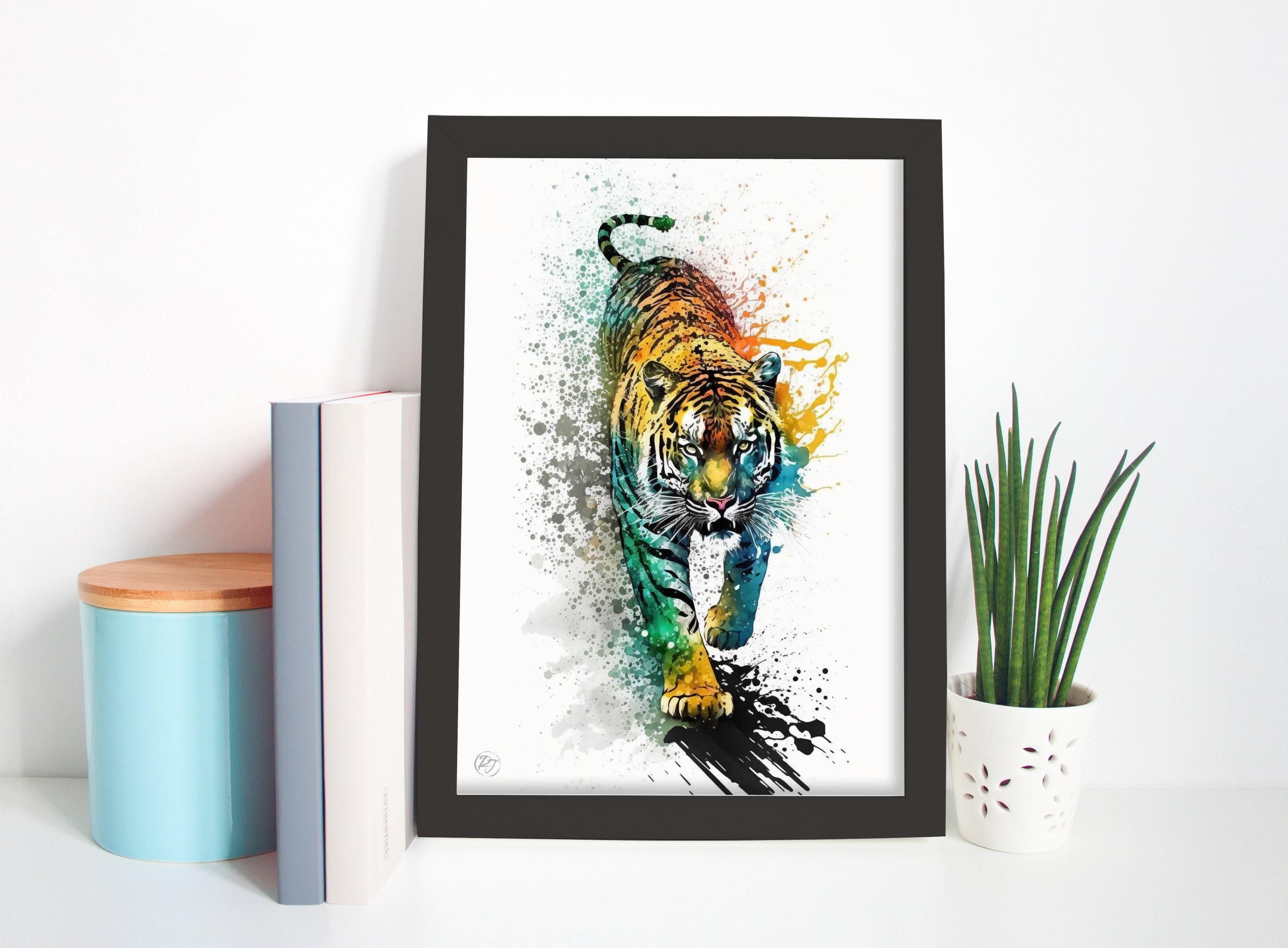Wildlife Majesty: Tiger Watercolor Painting, Giclee Print on Canvas, Artist Paper, Watercolor Paper, Available in Extra Large Sizes