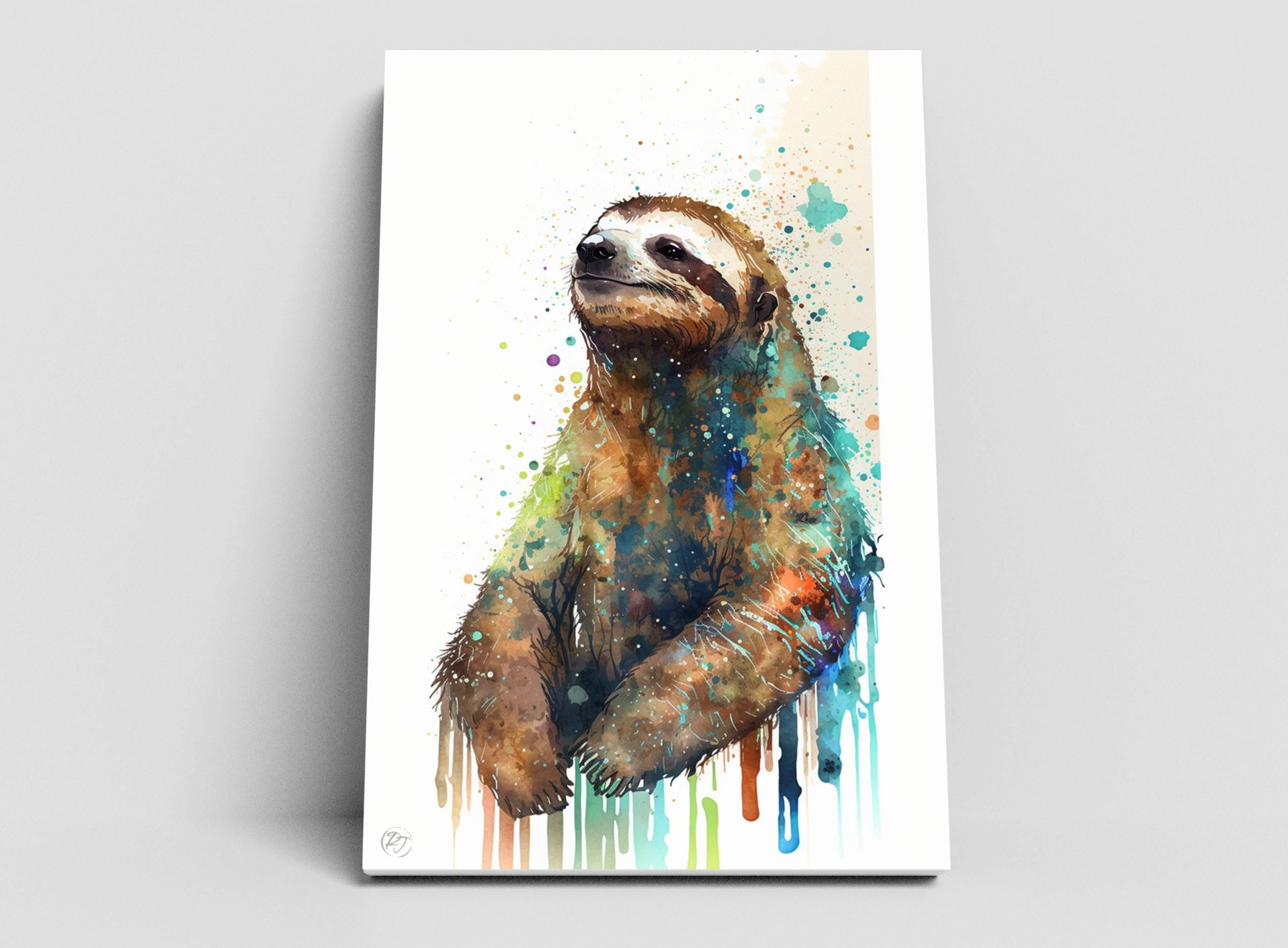 Rainforest Relaxation: Watercolor Sloth Wall Art, Giclee Print on Canvas, Artist Paper, Watercolor Paper, Available in Extra Large Sizes