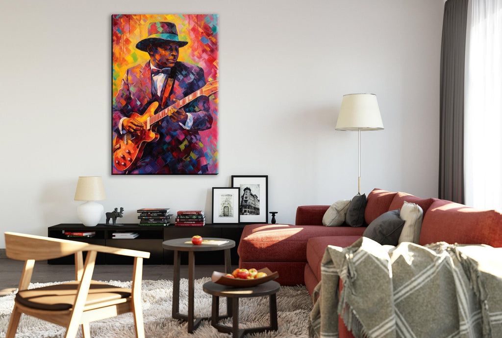 Jazz Guitarist Canvas - Large Pop Art Painting for Music Room Wall Art Decor