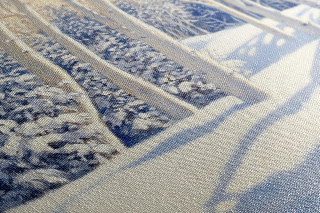 a close up of a blue and white area rug