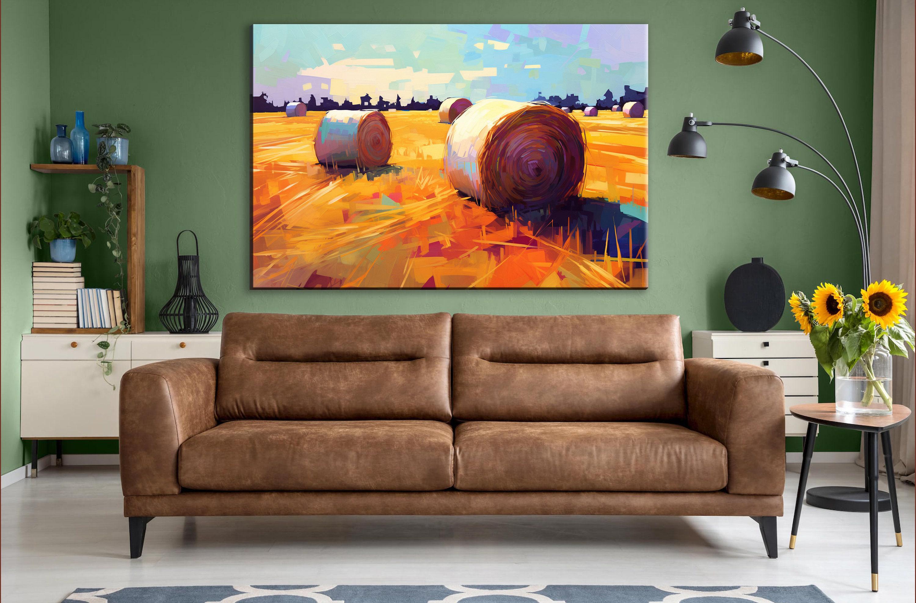 Farmhouse Canvas Art - Rustic Wall Decor | Large Farm Field Painting on Gallery Wrapped Canvas