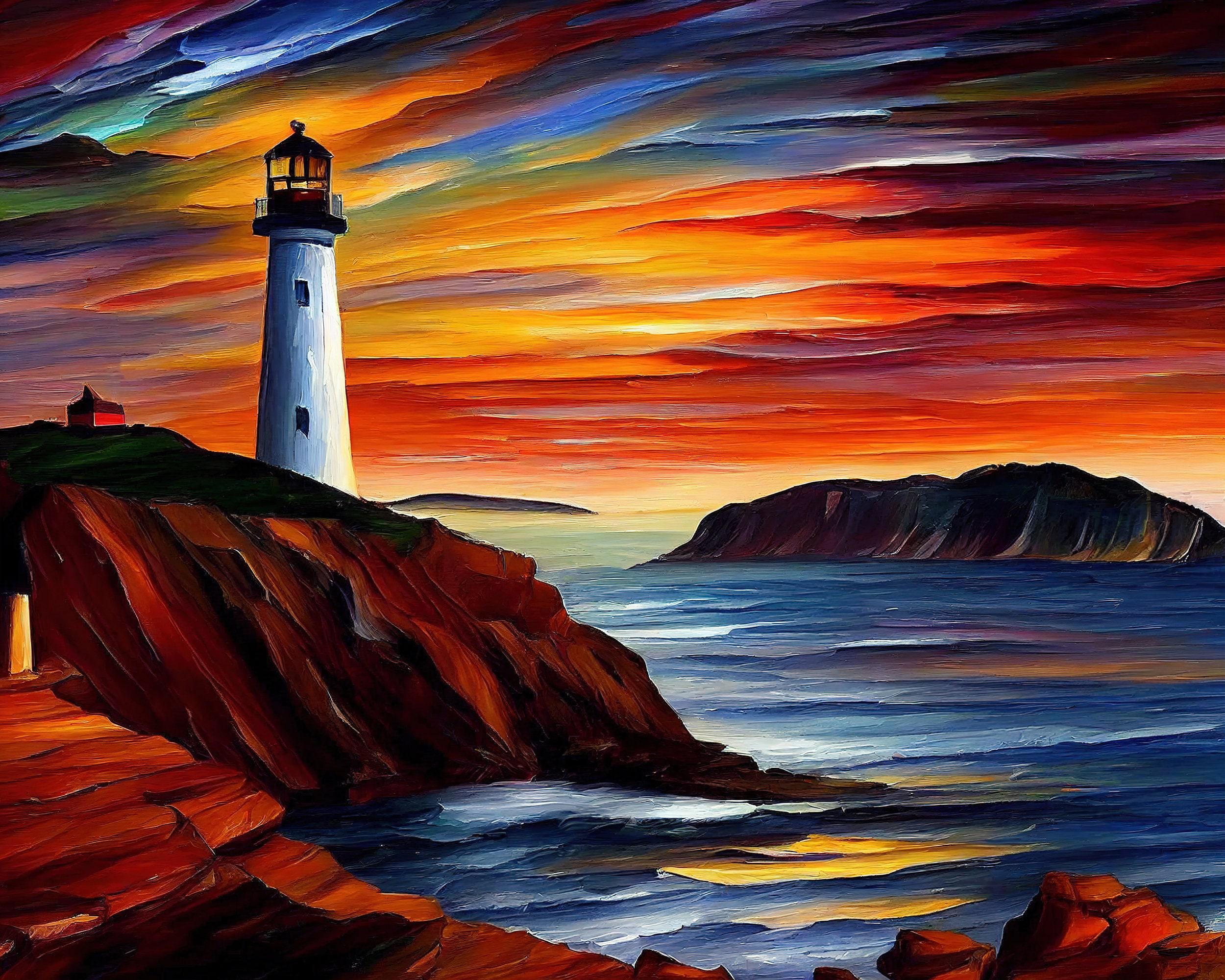 Lighthouse Canvas Art | Vibrant Oil Painting Reproduction on Wooden Frame