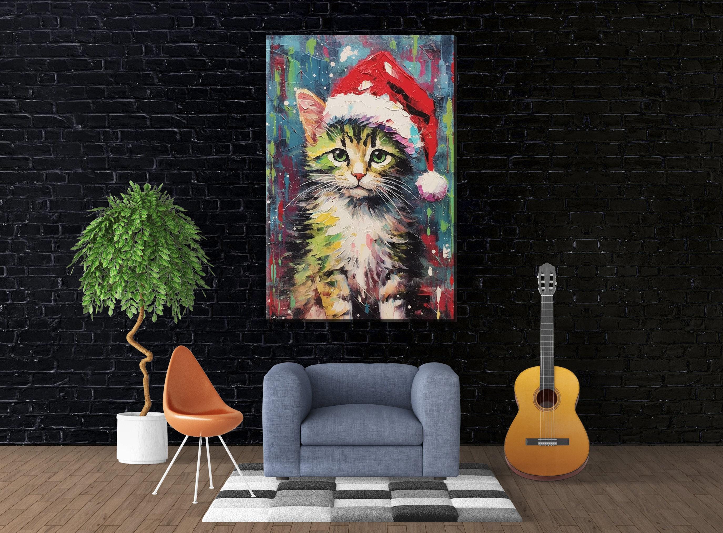 Christmas Kitten Art Print – Cute Holiday Kitten Print on Gallery Wrapped Canvas