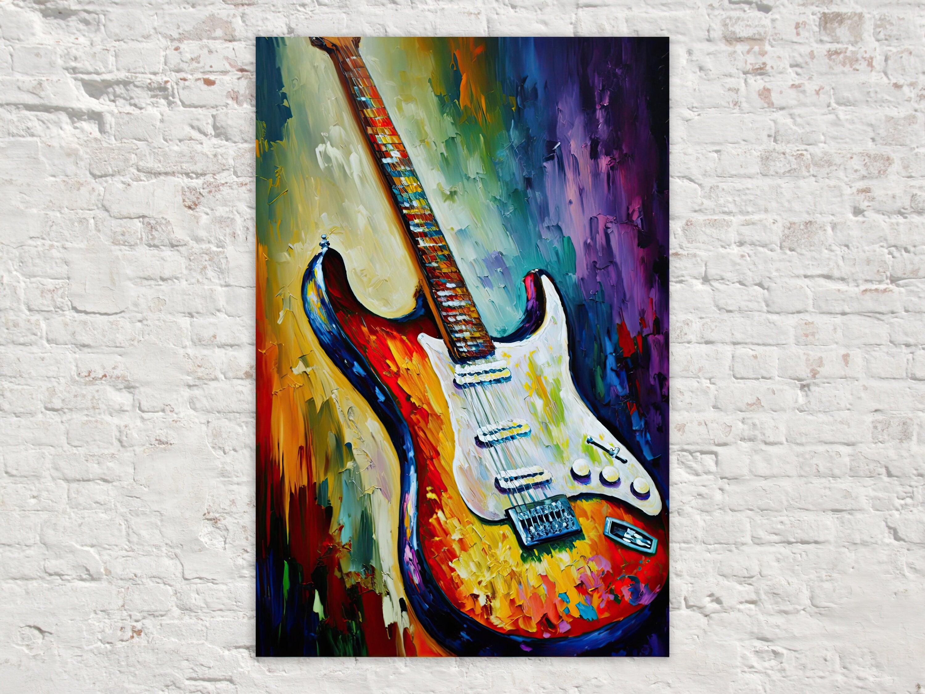 Electric Guitar Canvas Art – Colorful Fender Guitar Print with Scratch Resistant Coating