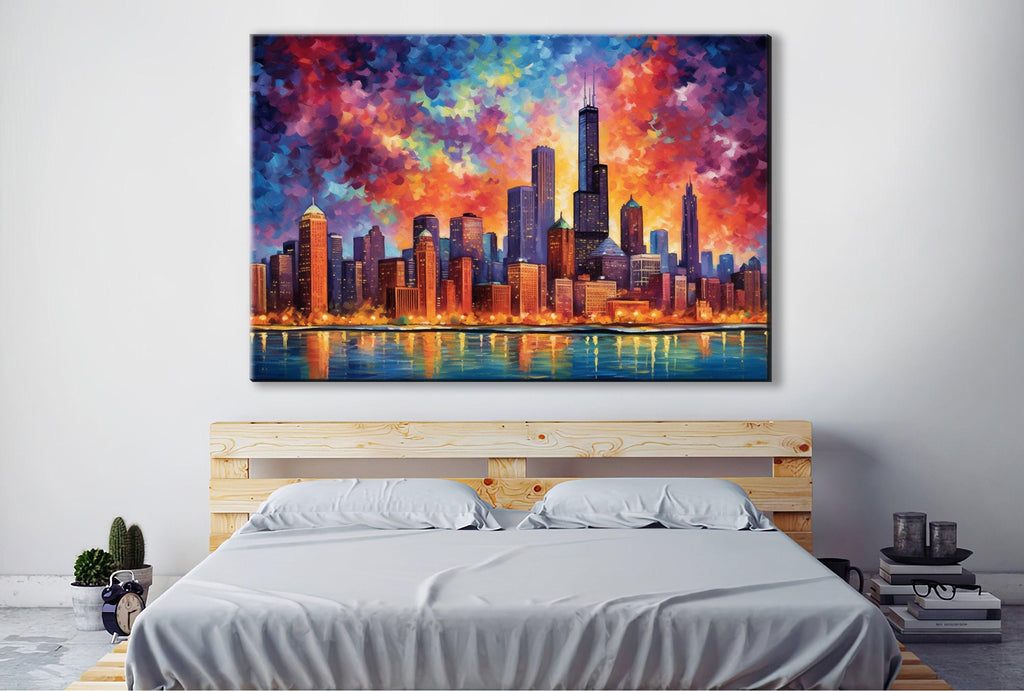Chicago Skyline Canvas - Modern Cityscape Wall Art | Large Vibrant Canvas