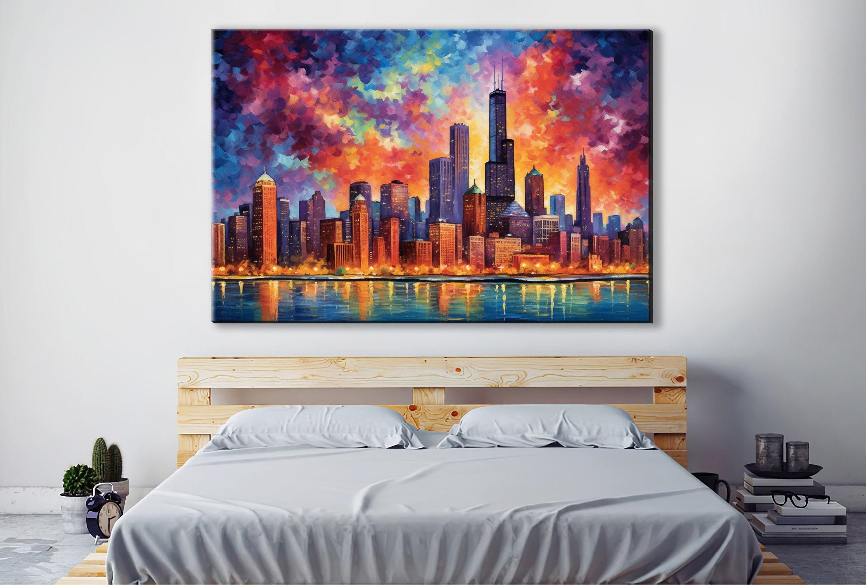 Chicago Skyline Canvas - Modern Cityscape Wall Art | Large Vibrant Canvas