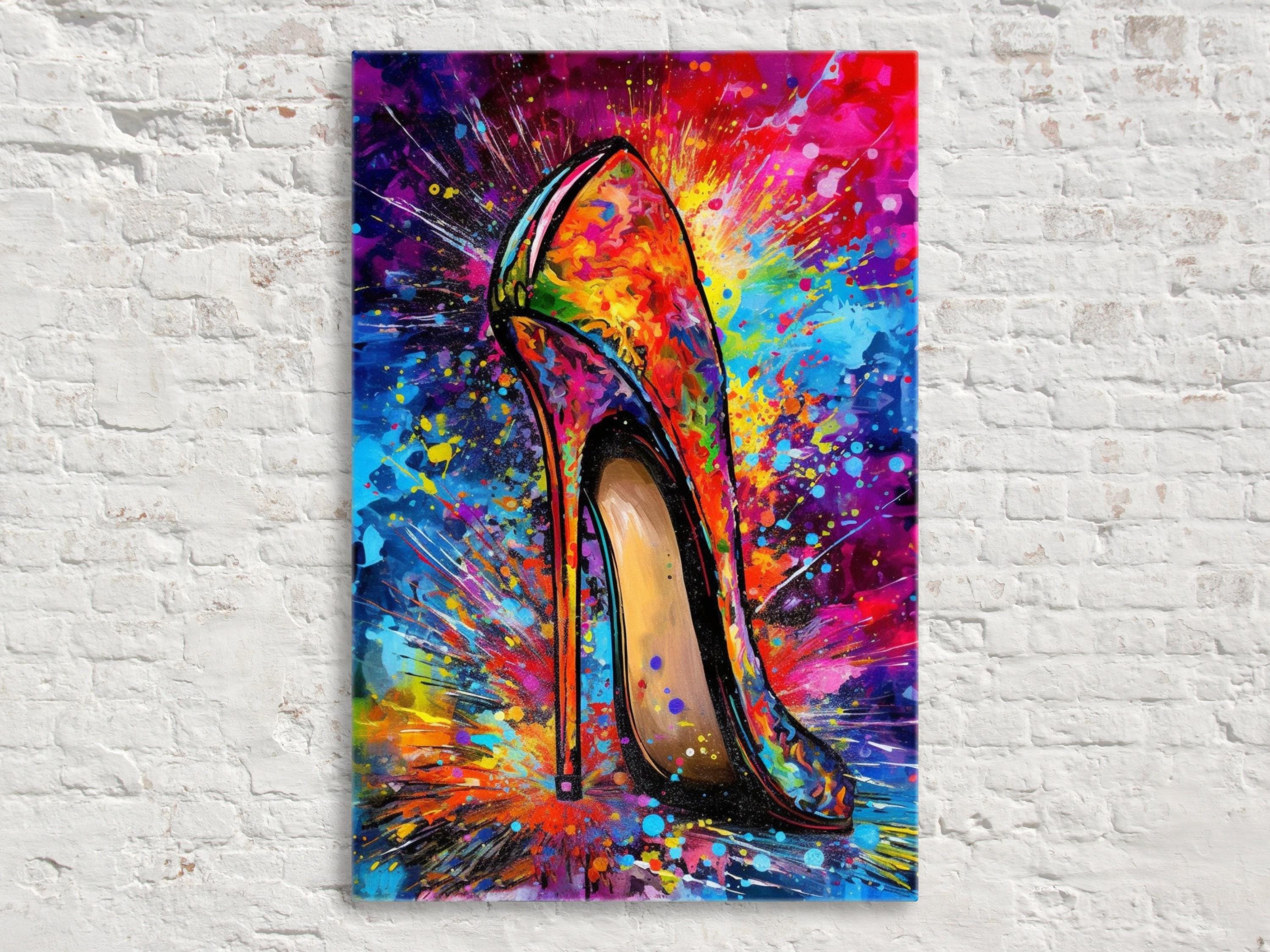 High Heel Painting - Colorful Canvas Wall Art with Stylish Heels Decor
