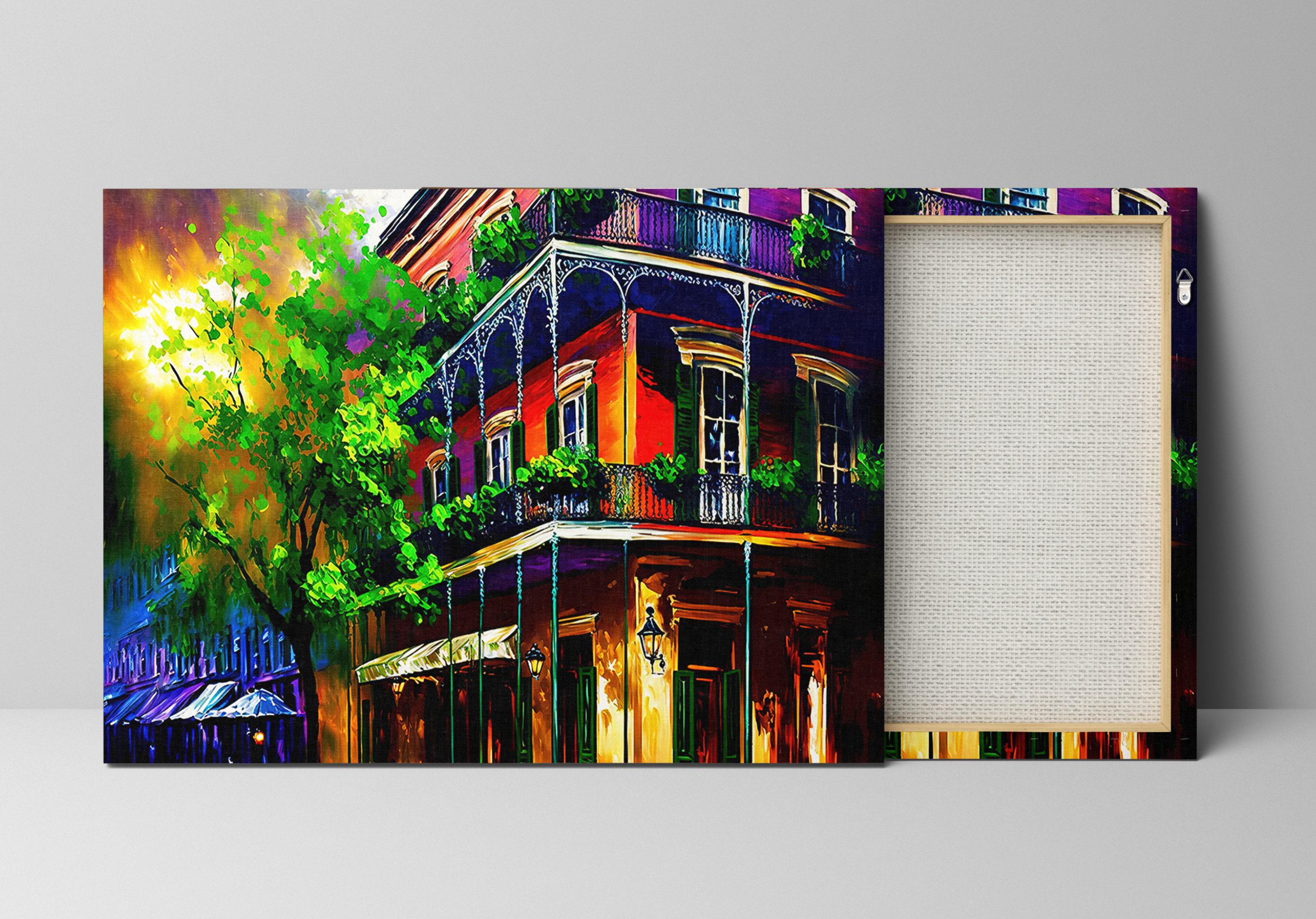 New Orleans Canvas Art – French Quarter Painting | Bourbon Street Balcony Decor