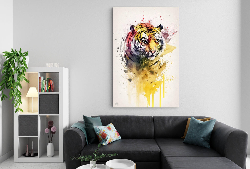 Vibrant Wild Spirit: Tiger Watercolor Wall Art, Giclee Print on Canvas, Artist Paper, Watercolor Paper, Available in Extra Large Sizes