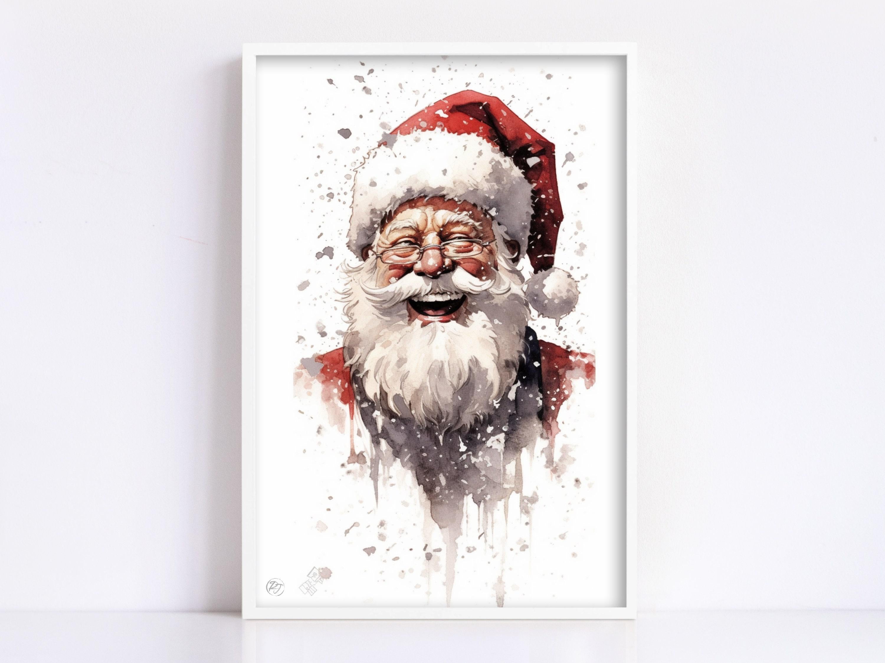 Cheerful Santa Claus - Rustic Christmas Wall Decor, Giclee Print on Canvas, Artist Paper, Watercolor Paper, Available in Extra Large Sizes