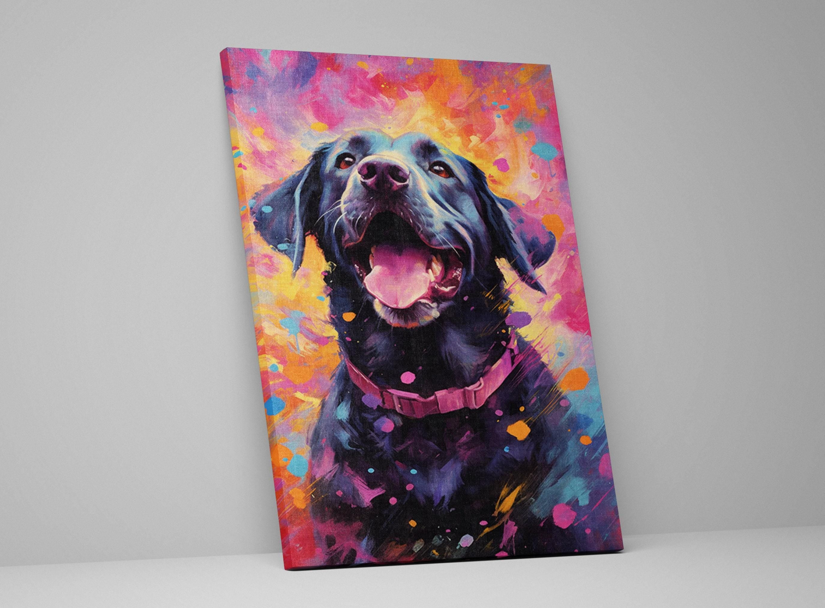Black Lab Canvas | Large Dog Canvas Wall Art With Wood Frame & Colorful Painting