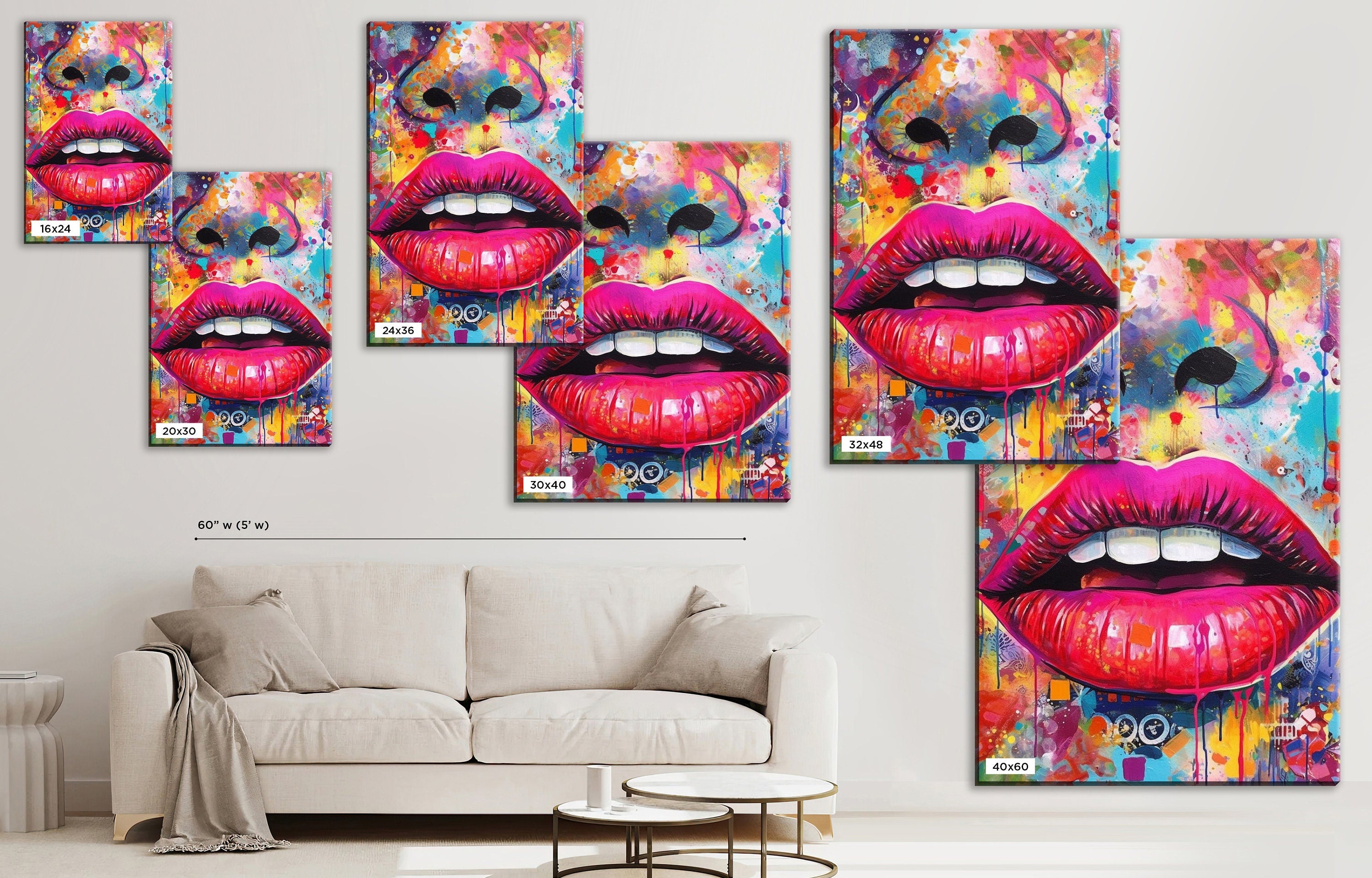 Sexy Lips Wall Art – Woman's Lips Pop Art Canvas Print with Luscious Feminine Beauty
