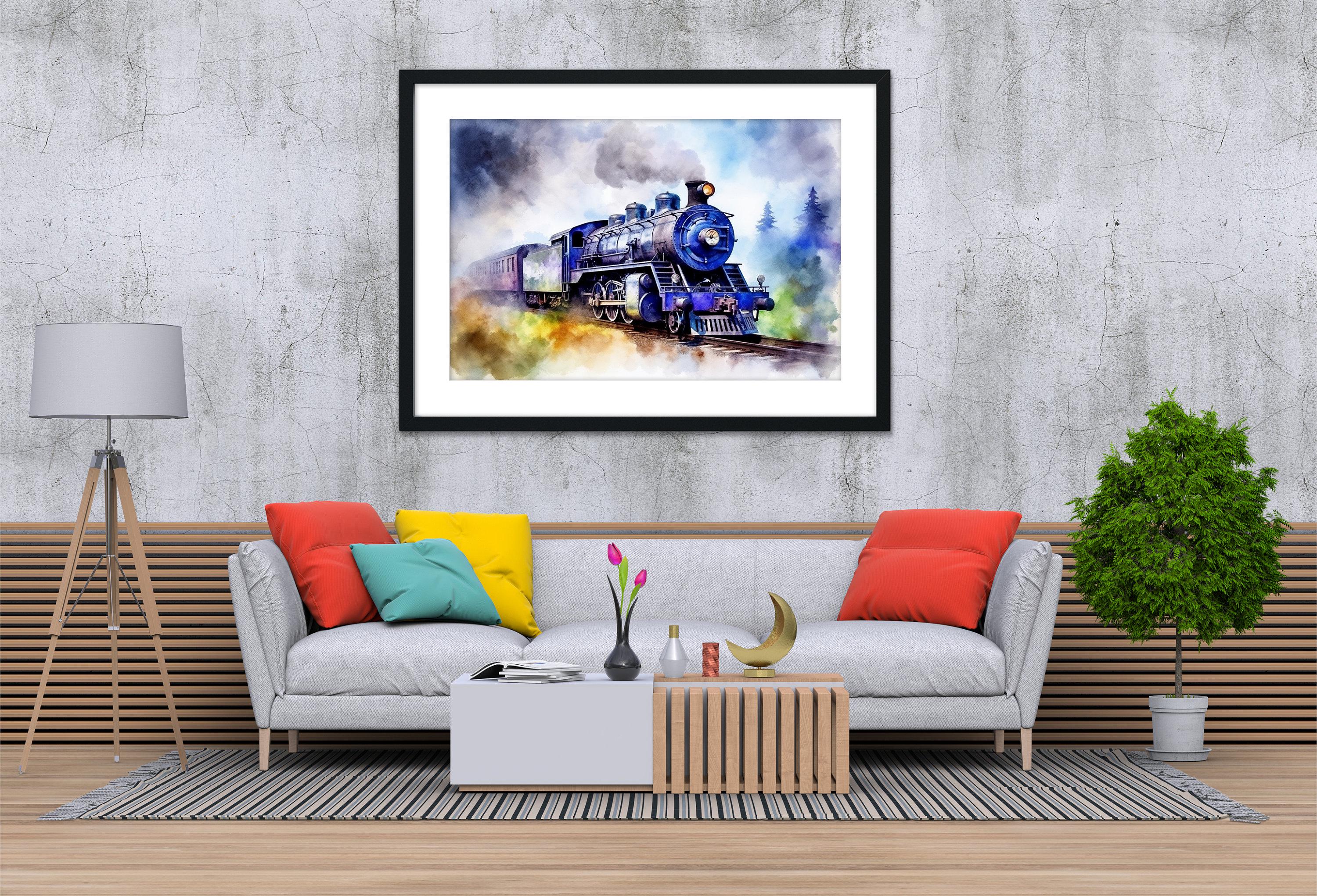 Railroad Beauty: Watercolor Train Art Print, Giclee Print on Canvas, Artist Paper, Watercolor Paper, Available in Extra Large Sizes