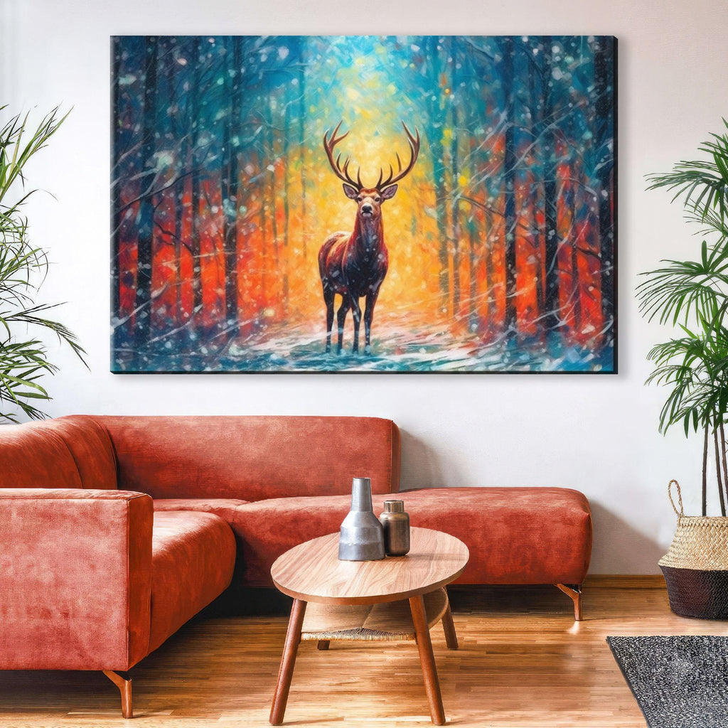 Christmas Reindeer Canvas | Large Rustic Christmas Print - Gallery Wrapped Art