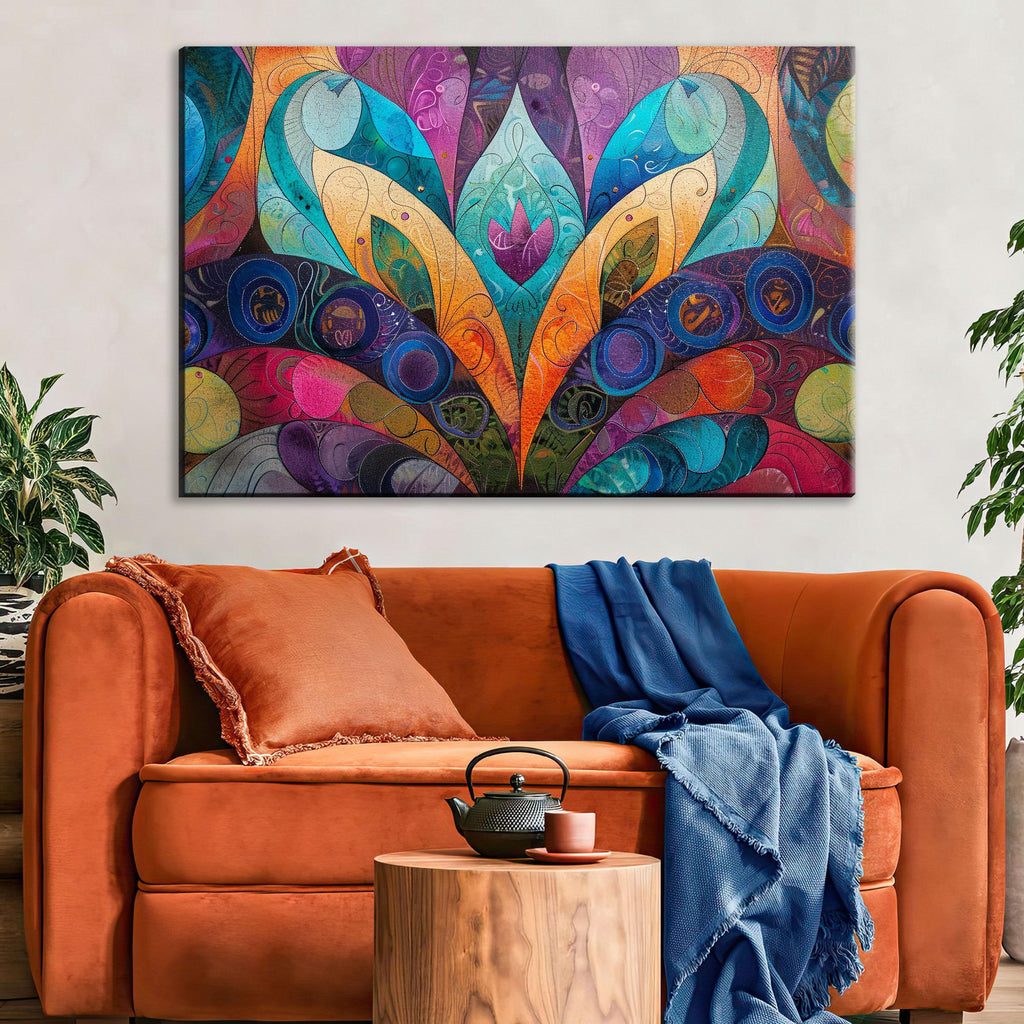 Bohemian Wall Art - Boho Flower Canvas on Gallery Wrapped Canvas | Large Vibrant Print