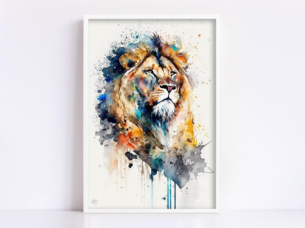 Majestic Lion: Watercolor Lion Wall Art Print, Giclee Print on Canvas, Artist Paper, Watercolor Paper, Available in Extra Large Sizes