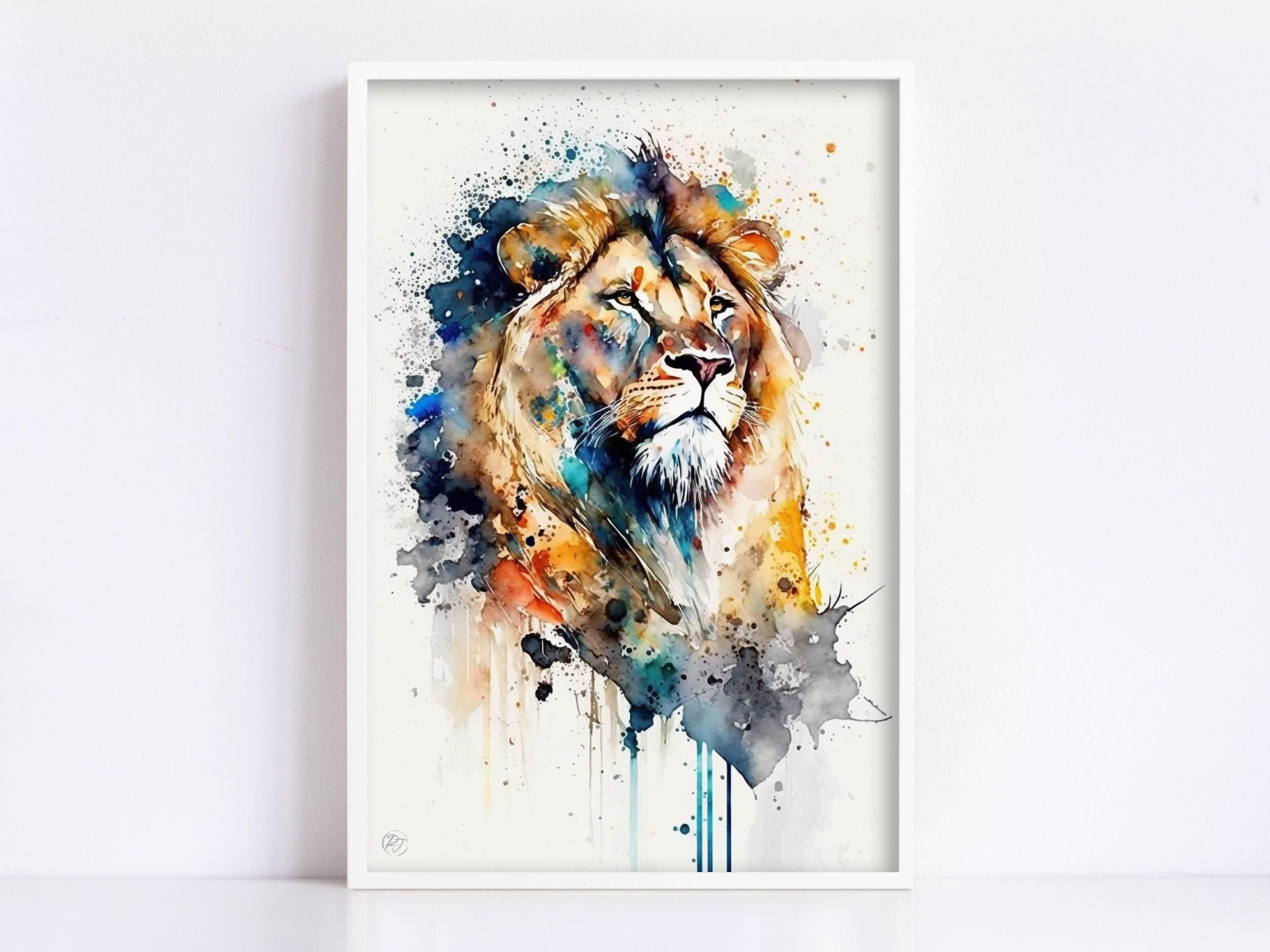 Majestic Lion: Watercolor Lion Wall Art Print, Giclee Print on Canvas, Artist Paper, Watercolor Paper, Available in Extra Large Sizes