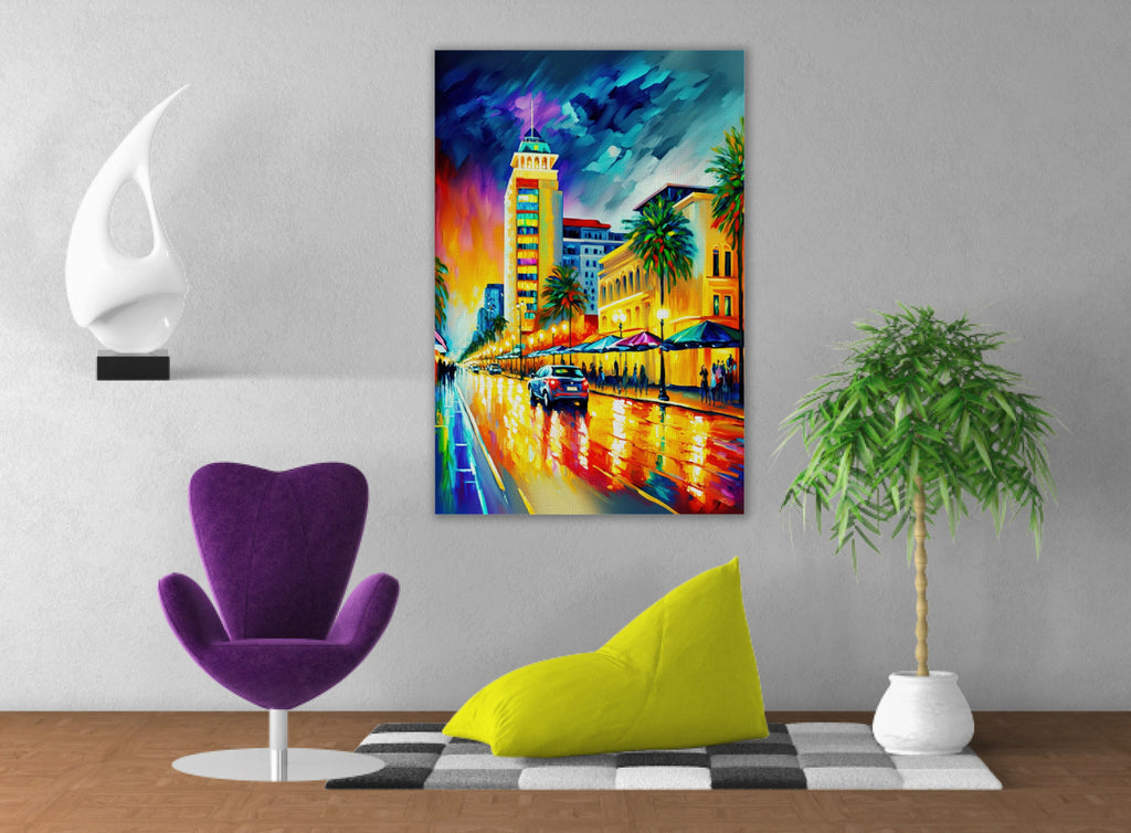 Miami Wall Art – Vibrant South Beach Painting on Gallery Ready Canvas Print