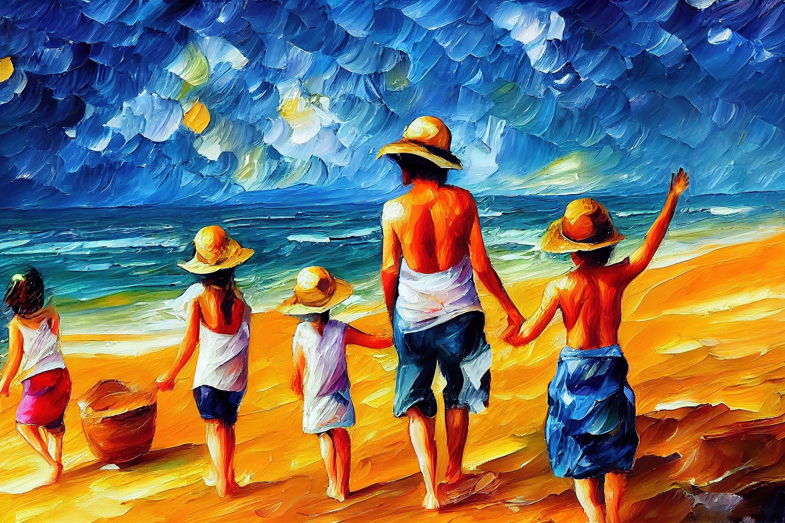 Kids Beach Canvas Print - Vibrant Colorful Canvas Art with Wooden Frame