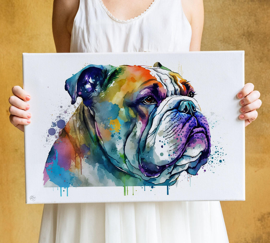 Bulldog Beauty: English Bulldog Watercolor Painting, Giclee Print on Canvas, Artist Paper, Watercolor Paper, Available in Extra Large Sizes