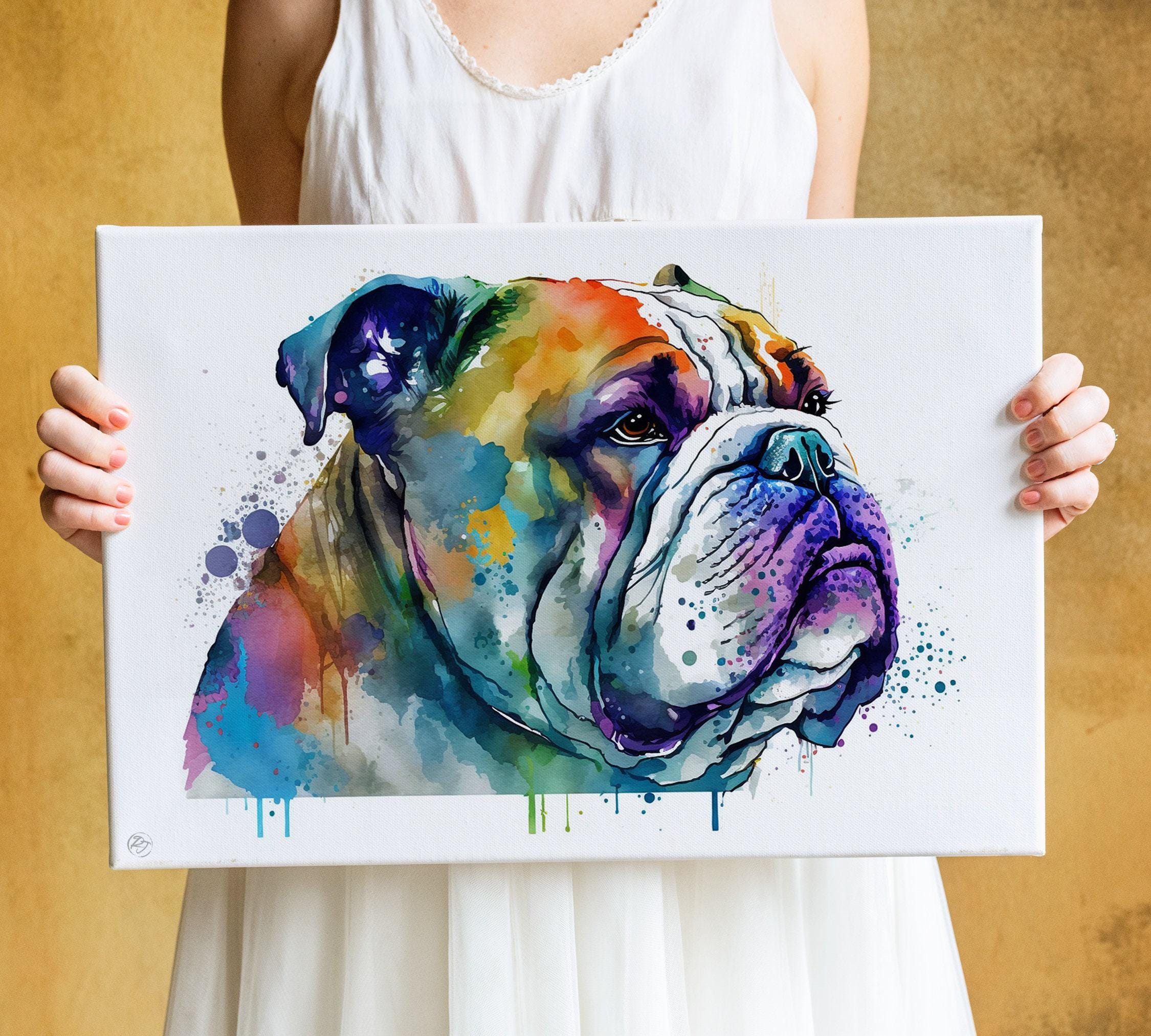 Bulldog Beauty: English Bulldog Watercolor Painting, Giclee Print on Canvas, Artist Paper, Watercolor Paper, Available in Extra Large Sizes