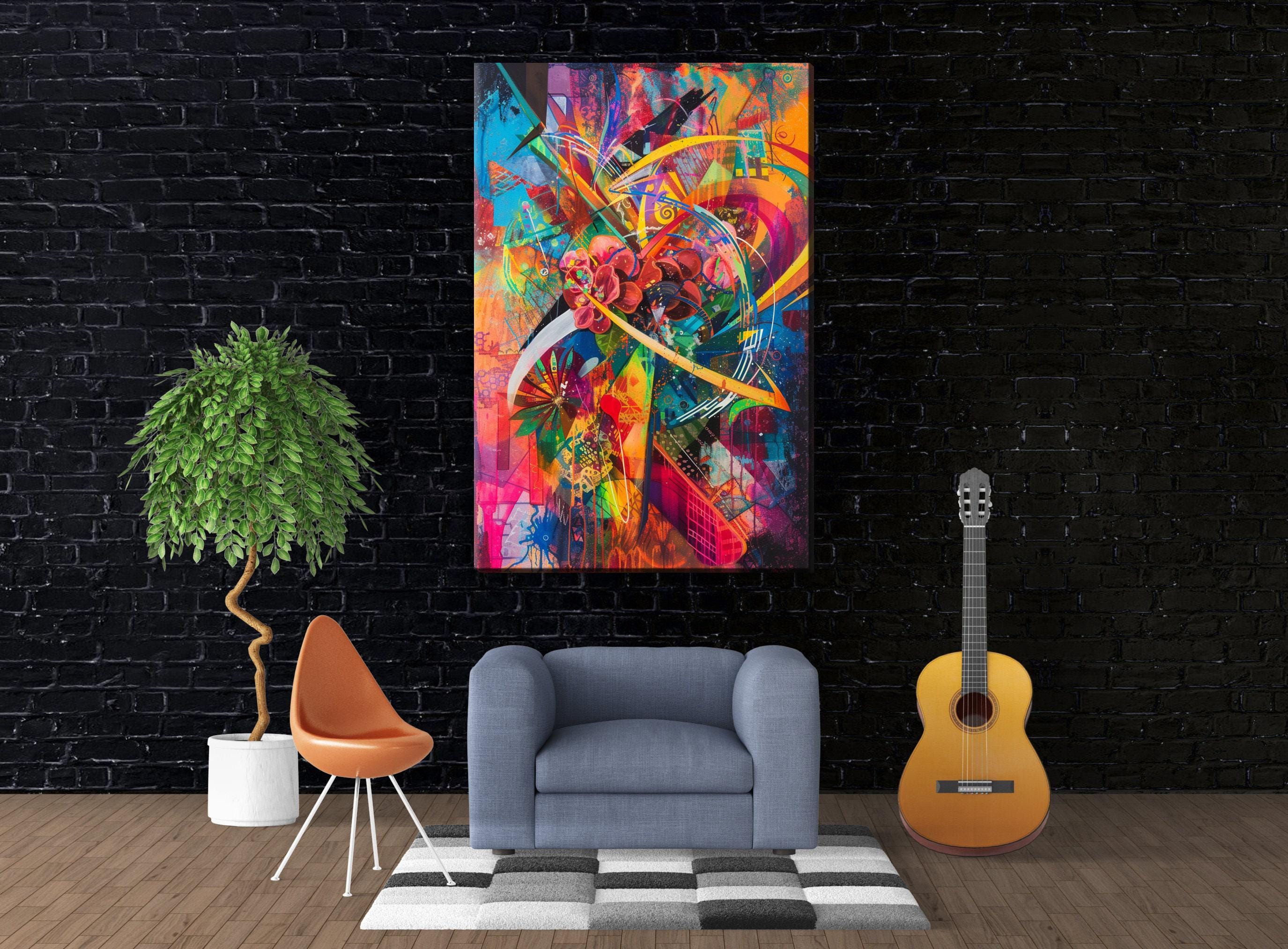 Retro Futurism Wall Art – Cosmic Retro Decor on Extra Large Gallery Wrapped Canvas
