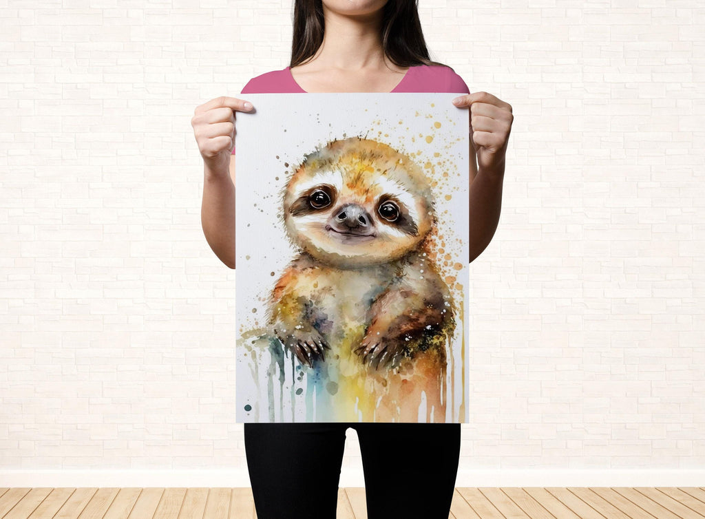 Wildlife Serenity: Sloth Watercolor Painting, Giclee Print on Canvas, Artist Paper, Watercolor Paper, Available in Extra Large Sizes