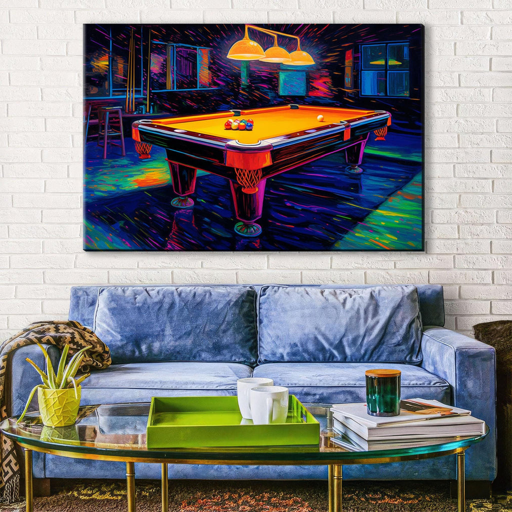 Neon Synthwave Pool Art – Vintage Billiards Table Print | Ready to Hang Canvas