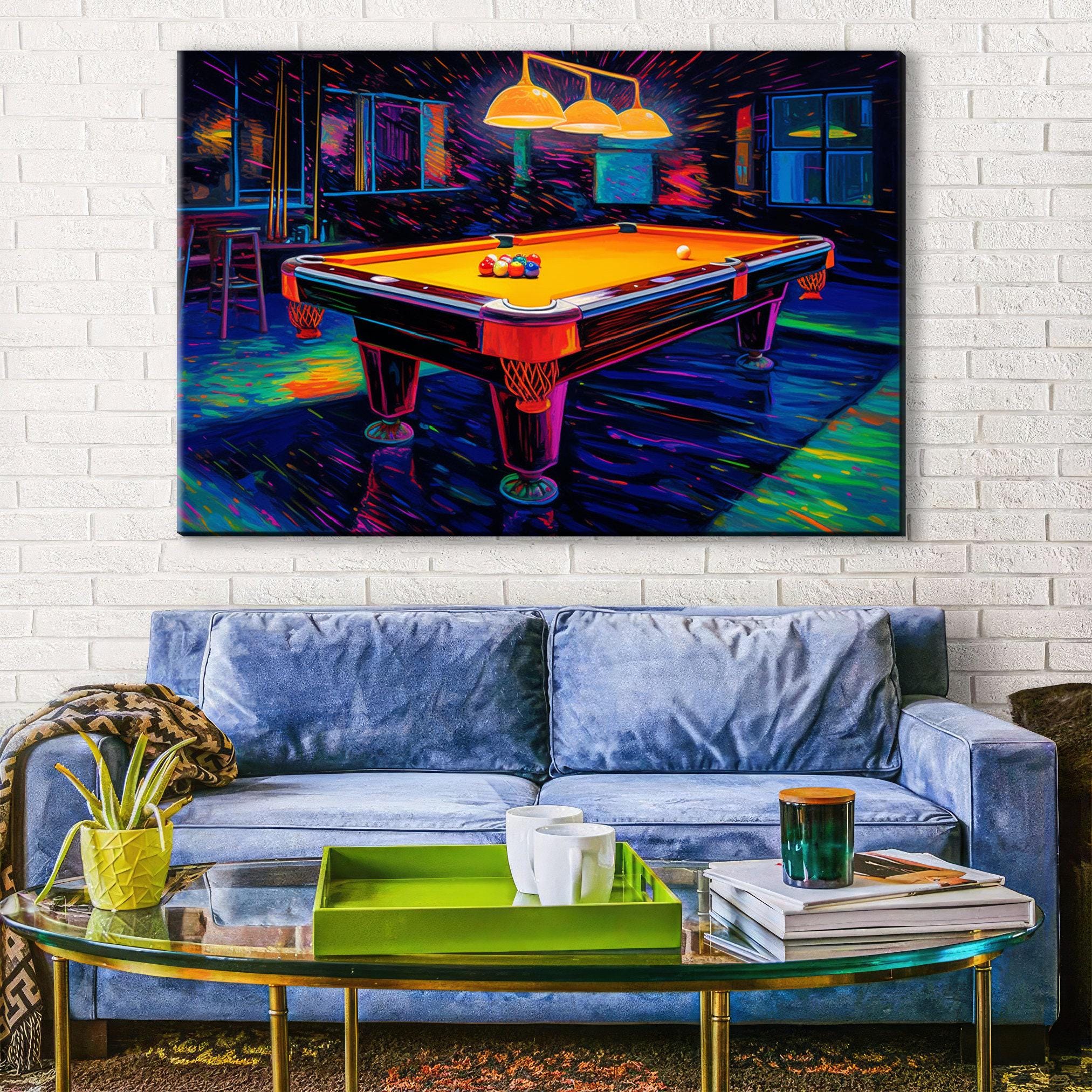 Neon Synthwave Pool Art – Vintage Billiards Table Print | Ready to Hang Canvas