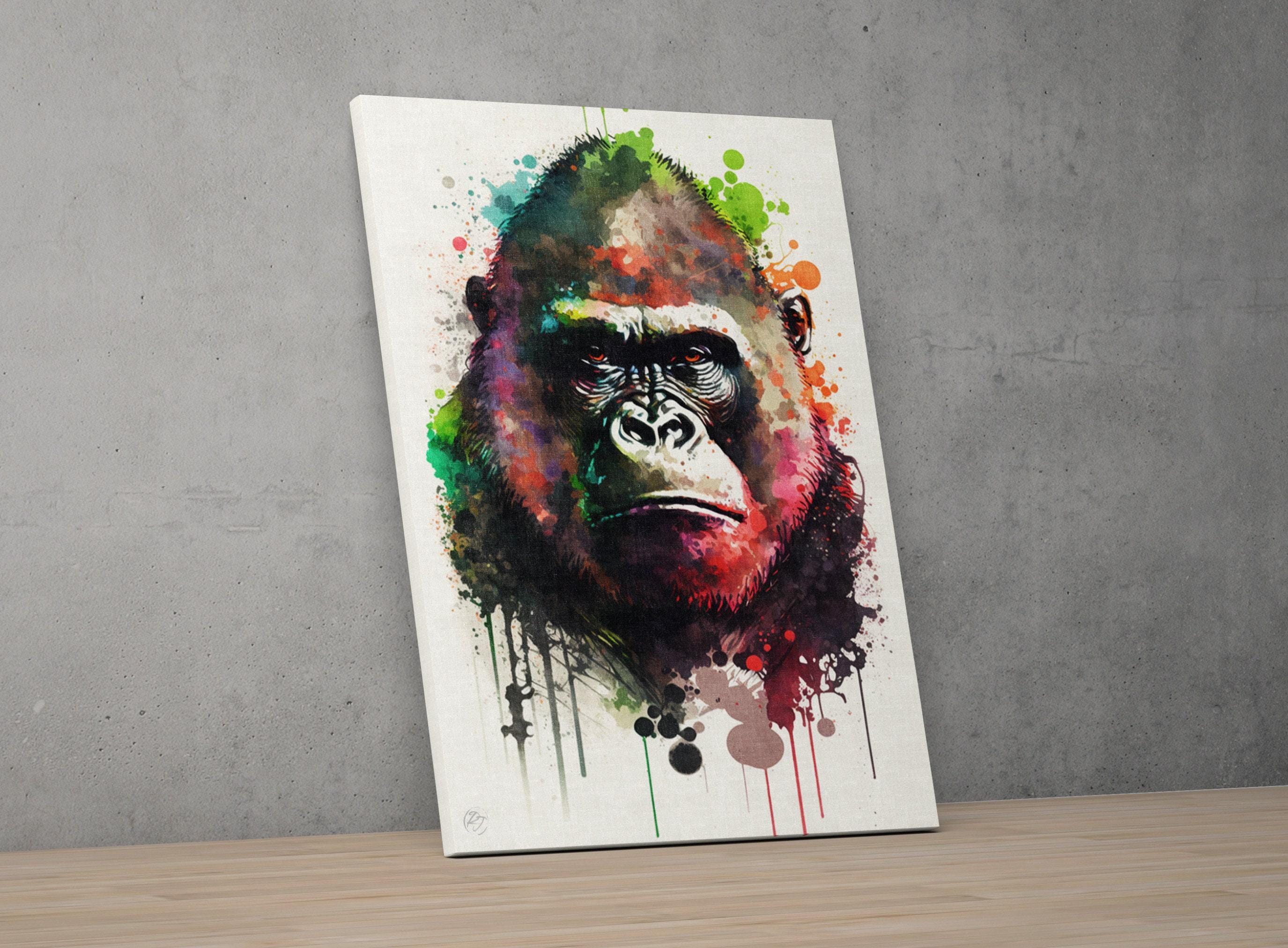 Gorilla Majesty: Watercolor Gorilla Wall Art Print, Giclee Print on Canvas, Artist Paper, Watercolor Paper, Available in Extra Large Sizes